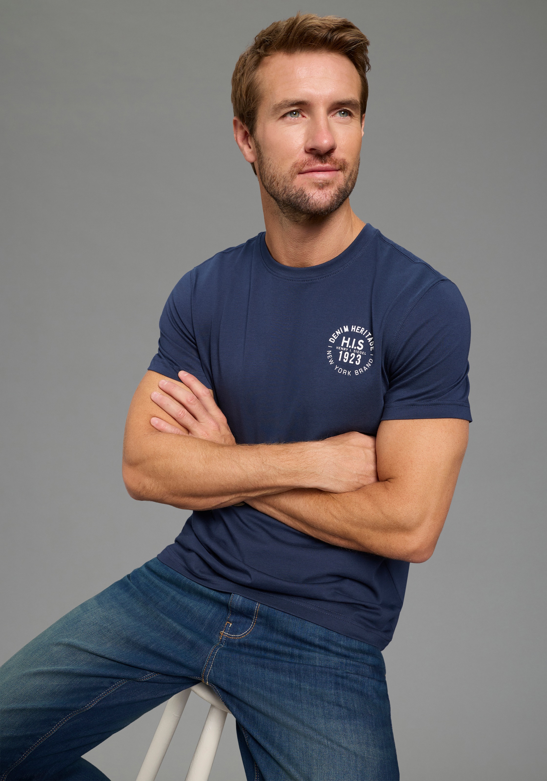 H.I.S T-Shirt Packung, 3er-Pack, 3 tlg. schmal geschnitten, bedrucktes Desi günstig online kaufen