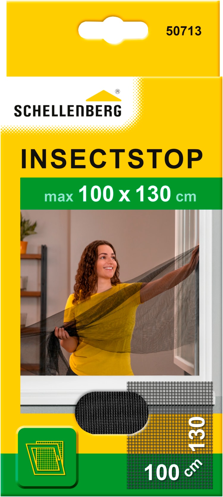 SCHELLENBERG Fliegengitter-Gewebe "für Fenster ohne bohren", B/H: 100cm x 130cm, 1er Pack, grau, Insektenschutzgitter, Insektenschutz mit Klettband,