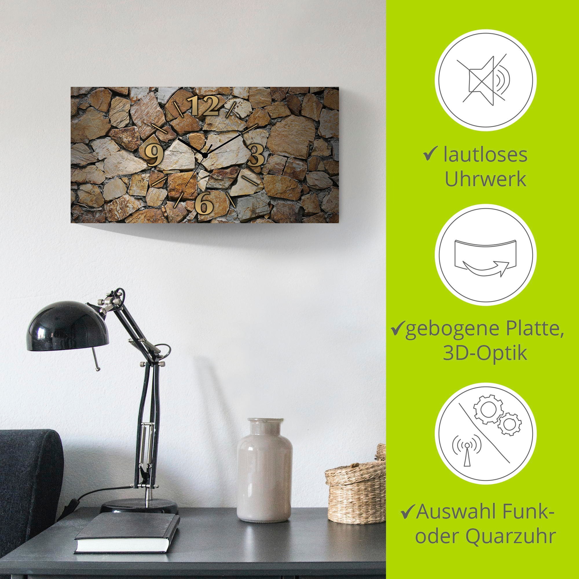 Artland Wanduhr »Braune Steinwand«, analog, 60 cm