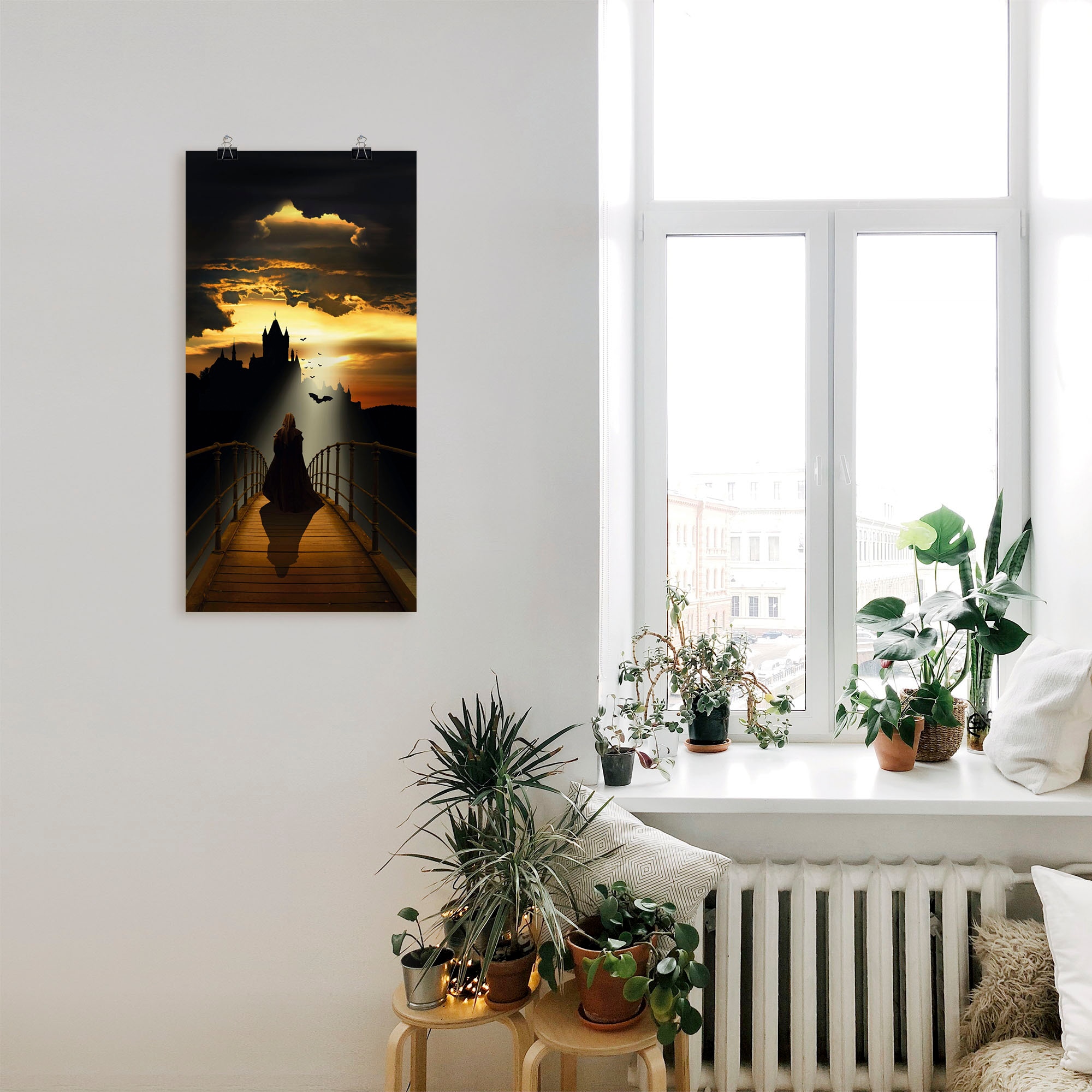 Artland Wandbild »Der Mönch auf dem Weg zur Burg«, Dark Fantasy, (1 St.), als Leinwandbild, Poster in verschied. Größen