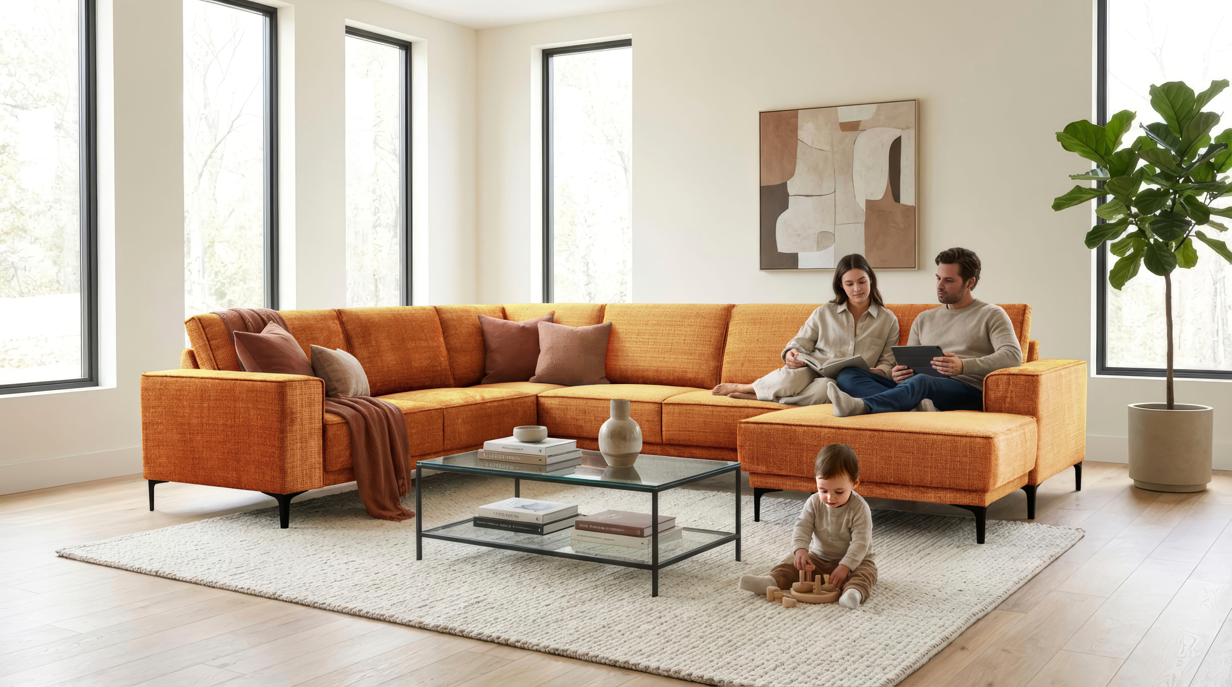 OTTO home Wohnlandschaft "OLAND Chenille U-Form, XXL, B: 342 cm, Skandi-Design" Skandi-Design in Struktur, Flachgewebe, Luxus-Microfaser, Boucle