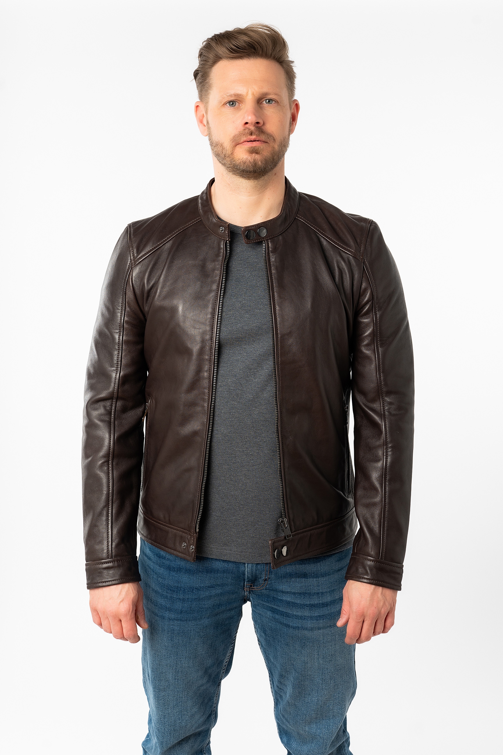 Mauritius Lederjacke "MMTibor SF", kurzer Kragen mit Druckknöpfen günstig online kaufen