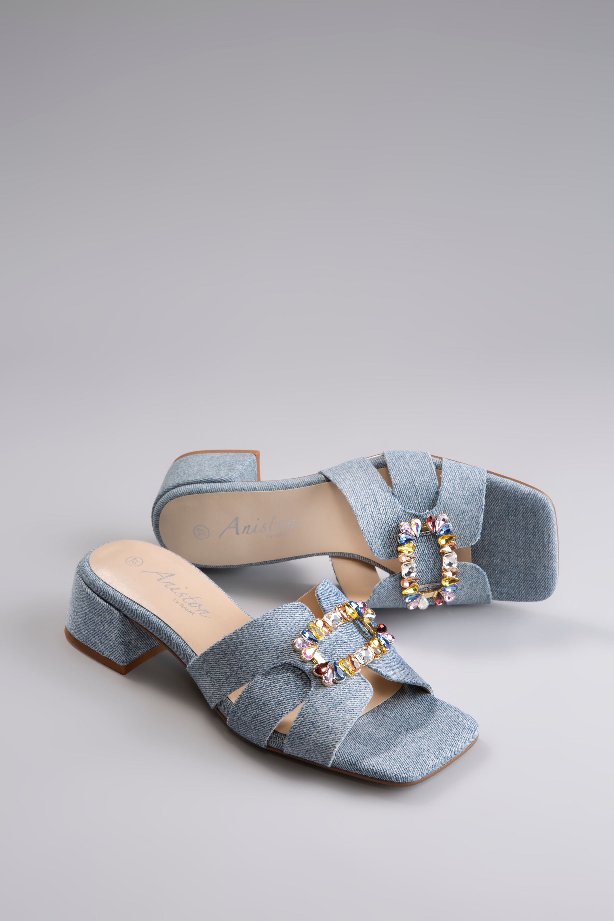 Aniston SHOES Pantolette Sandale, Sommerschuh, Klettschuh, Jeans-Optik