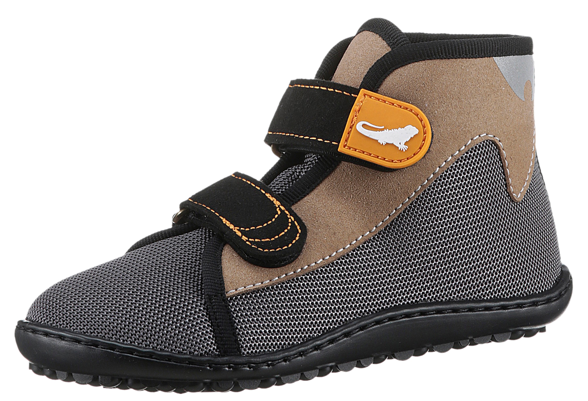 LEGUANO Kinder Barfußschuh "LEGUANITO SCIPPO", Gr. 26, grau, Textil, Schuhe, Klettschuh, Bequemschuh, Flat mit verstellbaren Klettverschlüssen