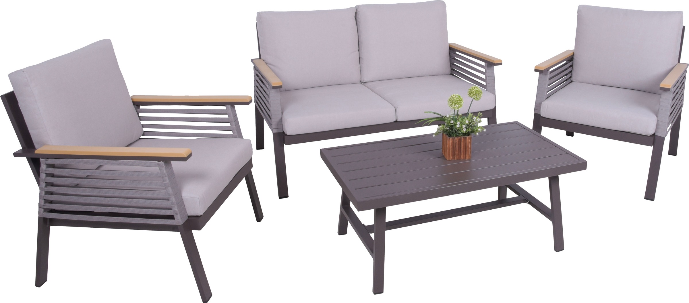 Garden Pleasure Gartenlounge-Set ", Lounge-Gruppe "DENIA"", 2 Sessel, 1 Sofa,Tisch LxB: 55,5x100 cm, inkl beigen Kissen