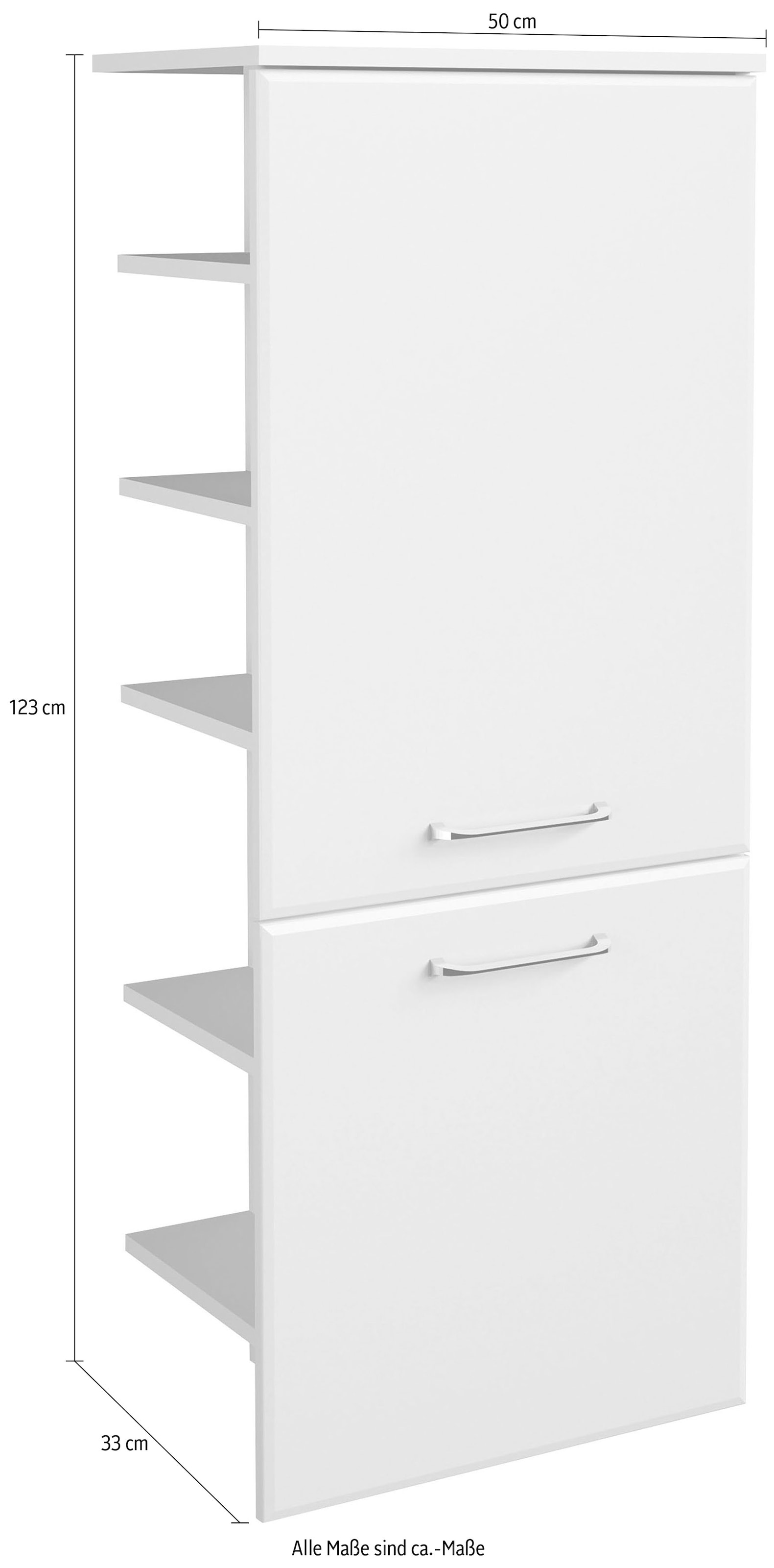 Saphir Midischrank »Quickset Badschrank 50 cm breit, 2 Türen, seitliche Ablagen«, Badezimmer-Midischrank inkl. Türdämpfer, Griffe in Chrom glänzend