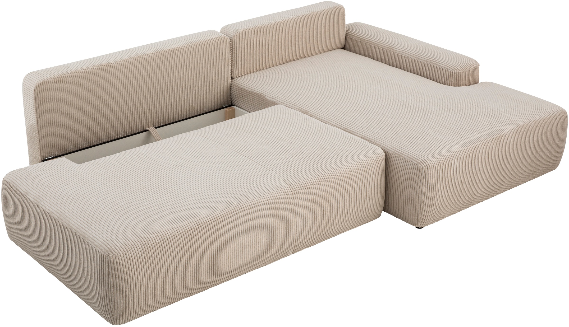 INOSIGN Ecksofa »TORGE, Schlafsofa Cord, Samtvelours u. Strukur fein, Couch in L-Form«, Schlaffunktion und Bettkasten, Liegefläche: 210x125 cm, neues Design