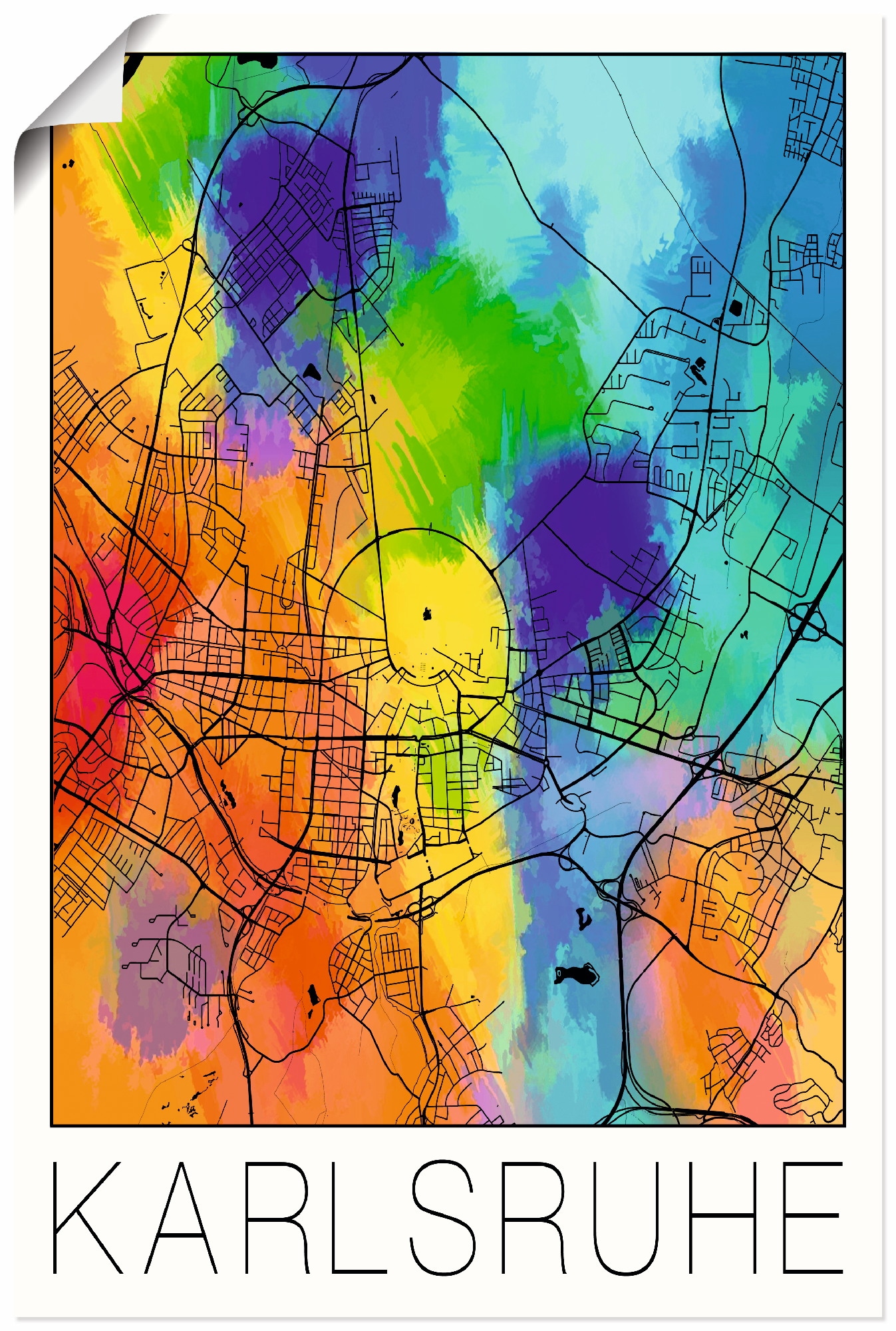 Wandbild »Retro Karte Karlsruhe Aquarell«, Deutschland, (1 St.), als Alubild,...