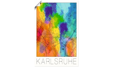 Wandbild »Retro Karte Karlsruhe Aquarell«, Deutschland, (1 St.)