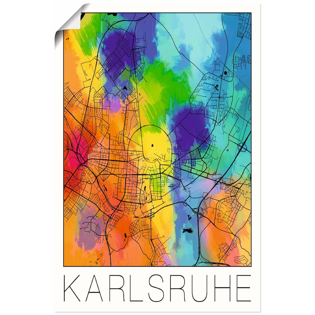 Artland Wandbild »Retro Karte Karlsruhe Aquarell«, Deutschland, (1 St.)