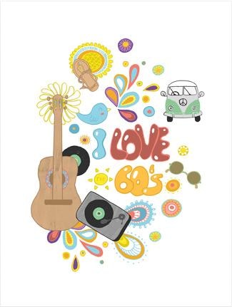 Wall-Art Poster »Loske I love the 60s«, Schriftzug, Poster ohne Bilderrahmen