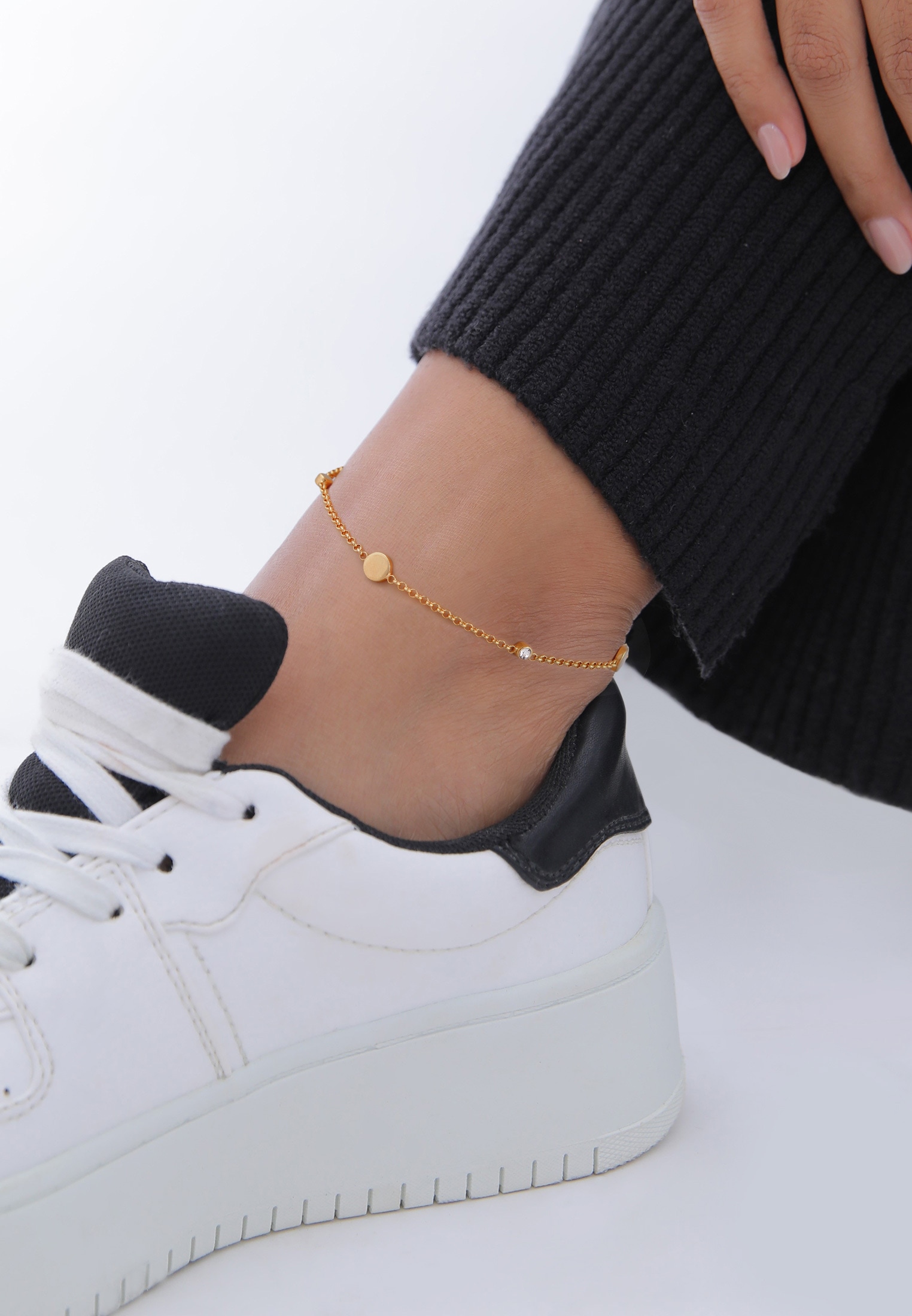 Elli Fußkette »Plättchen Basic 925 Silber, mit Kristallen von Swarovski®«