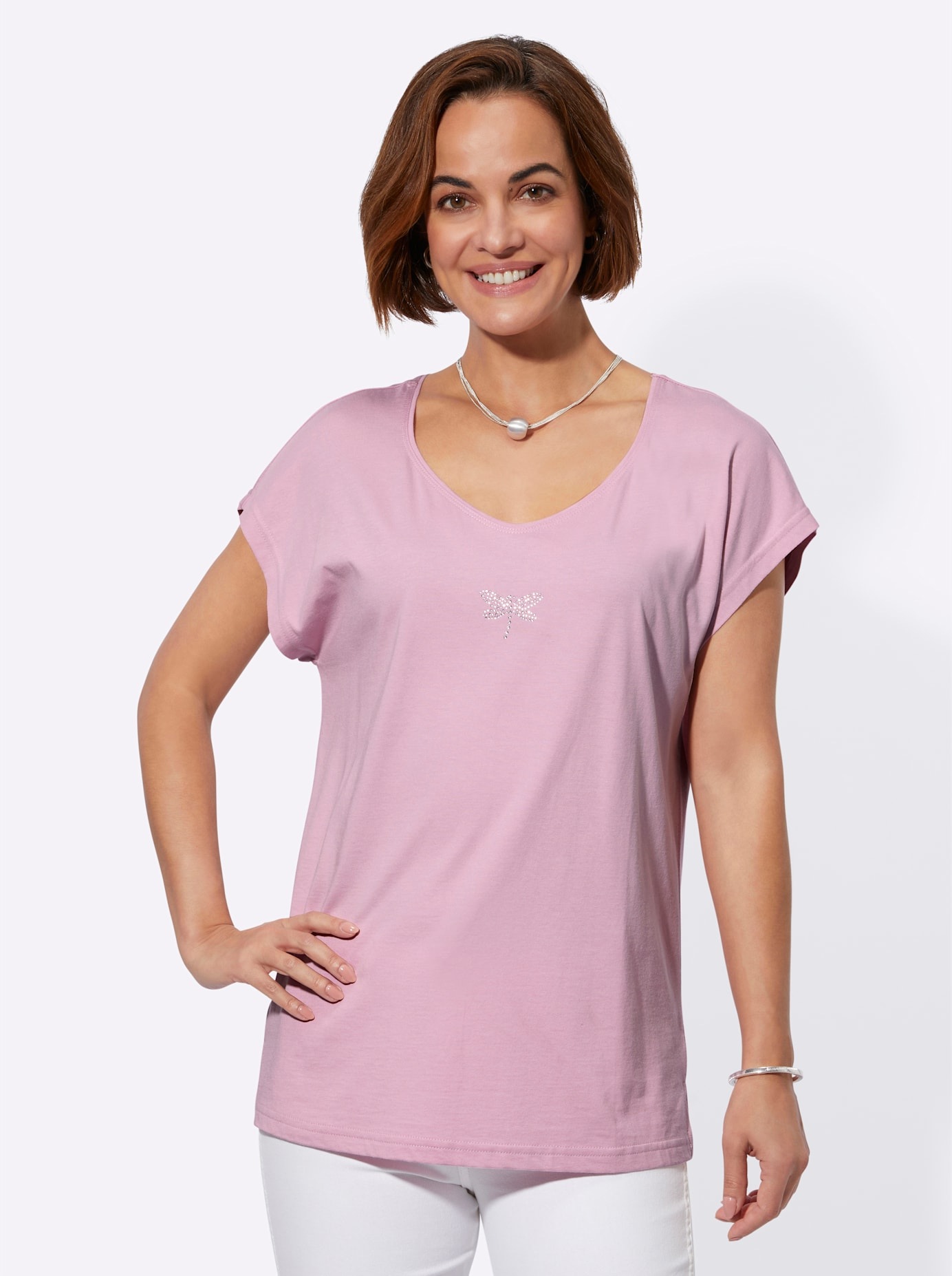 T-Shirt CLASSIC BASICS "Shirt", Damen, Gr. 42, rosa (rosé), 100% Baumwolle, unifarben, eckiger Ausschnitt, Shirts T-Shirt