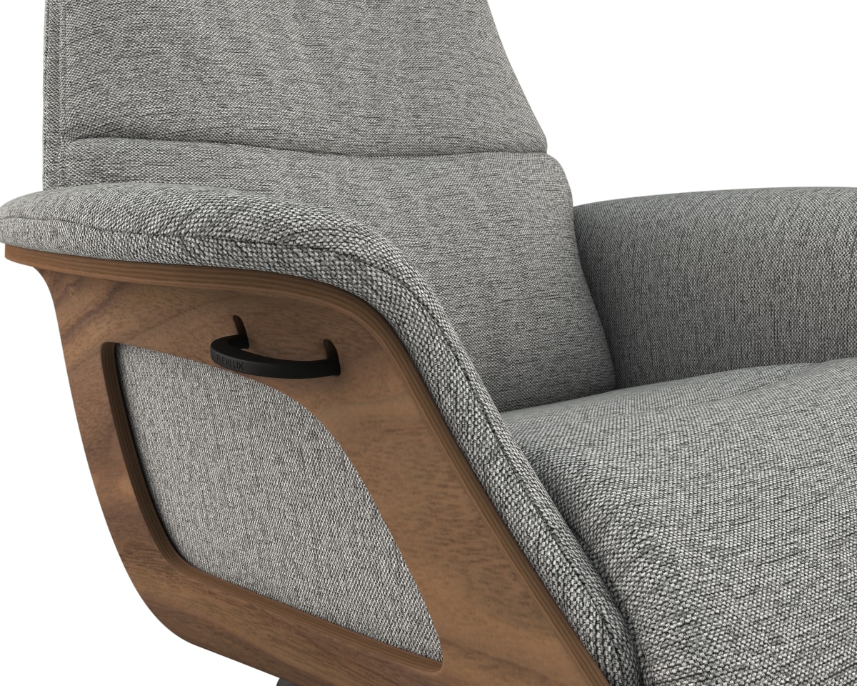 FLEXLUX Relaxsessel »Clement Relaxstuhl, Polstersessel, Liegesessel, TV-Sessel,«, Rücken- & Kopfteilverstellung, Drehbar, Armlehne Walnuss, Fuß Schwarz
