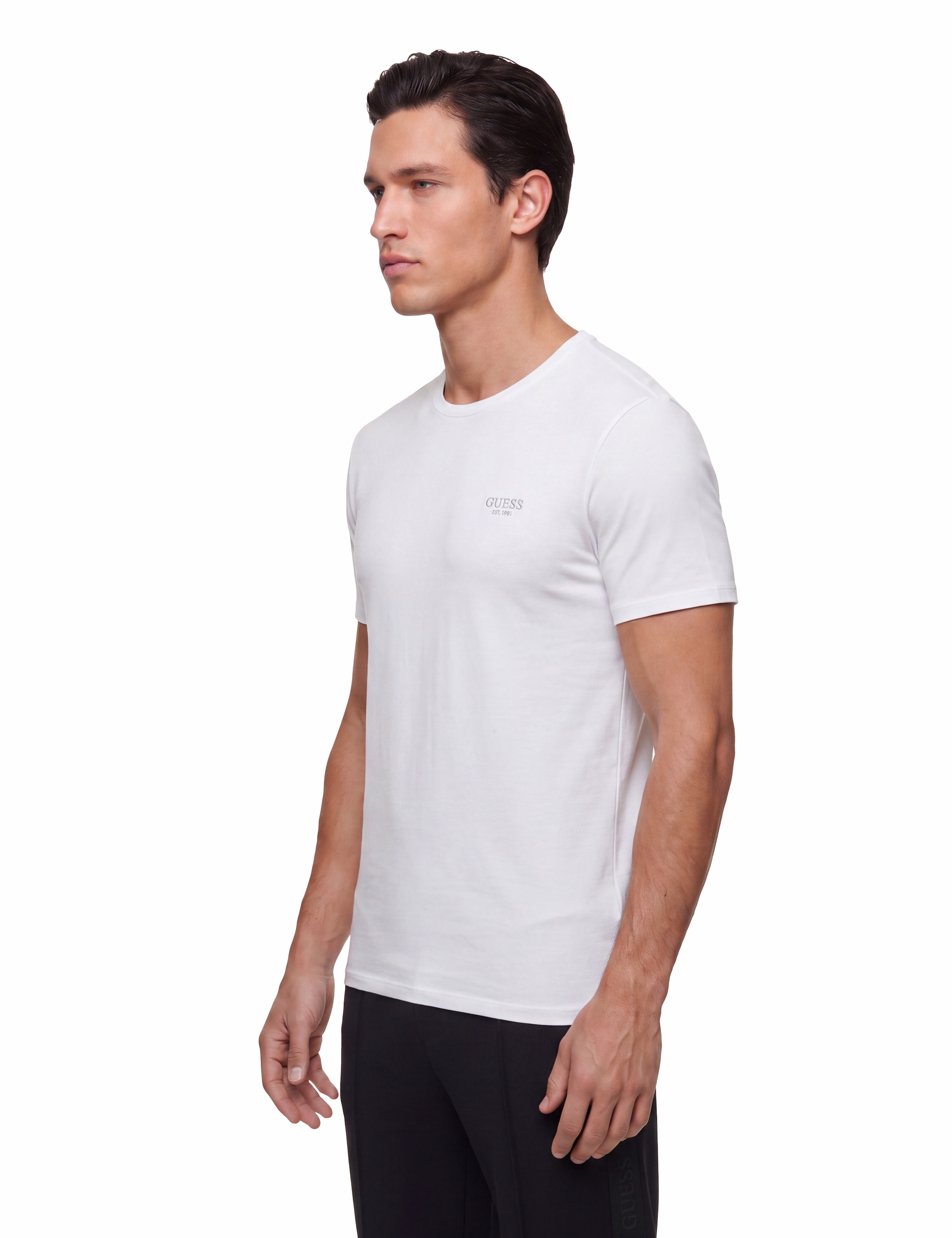 Guess, Herren, Shirts, Jeans White Cotton Men's T-Shirt, Weiss, (XL) - Bild 4