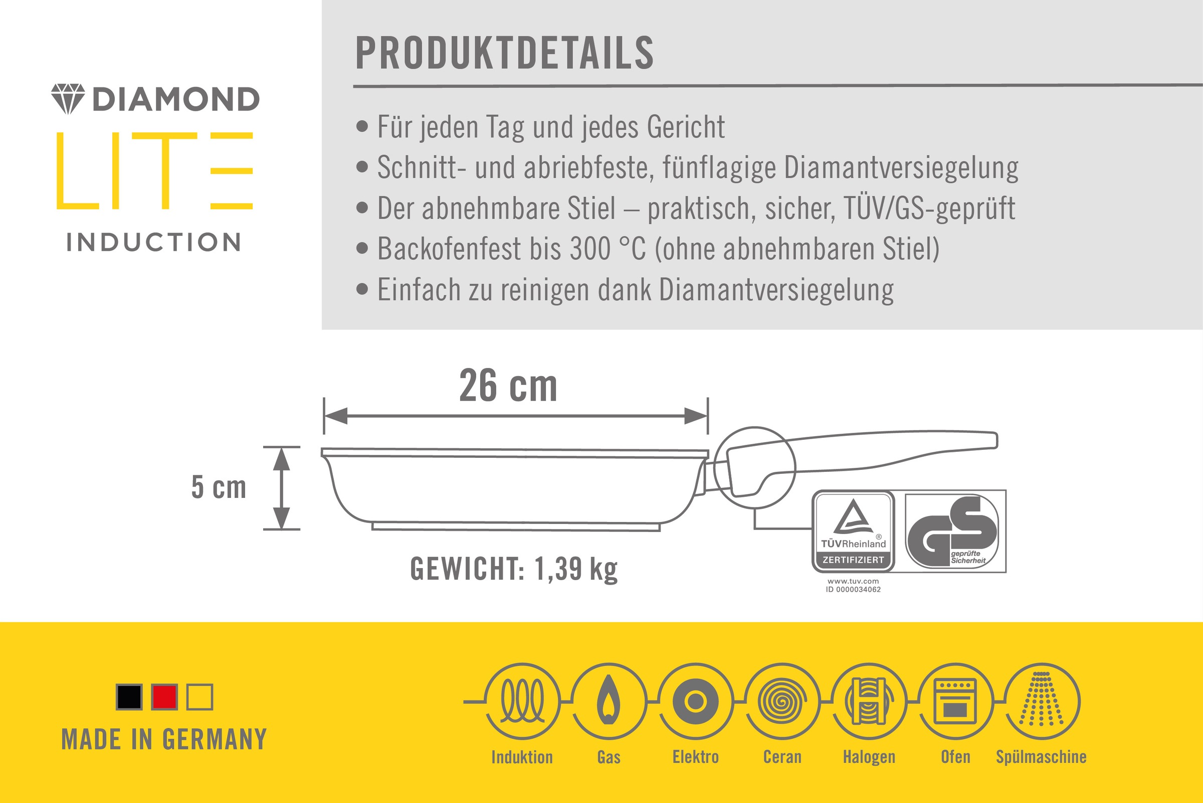 WOLL MADE IN GERMANY Pfannen-Set »Diamond Lite mit Spritzschutz« Aluminiumguss Set, 2 Stk. tlg. Abnehmbarer Stiel, Antihaftbeschichtet