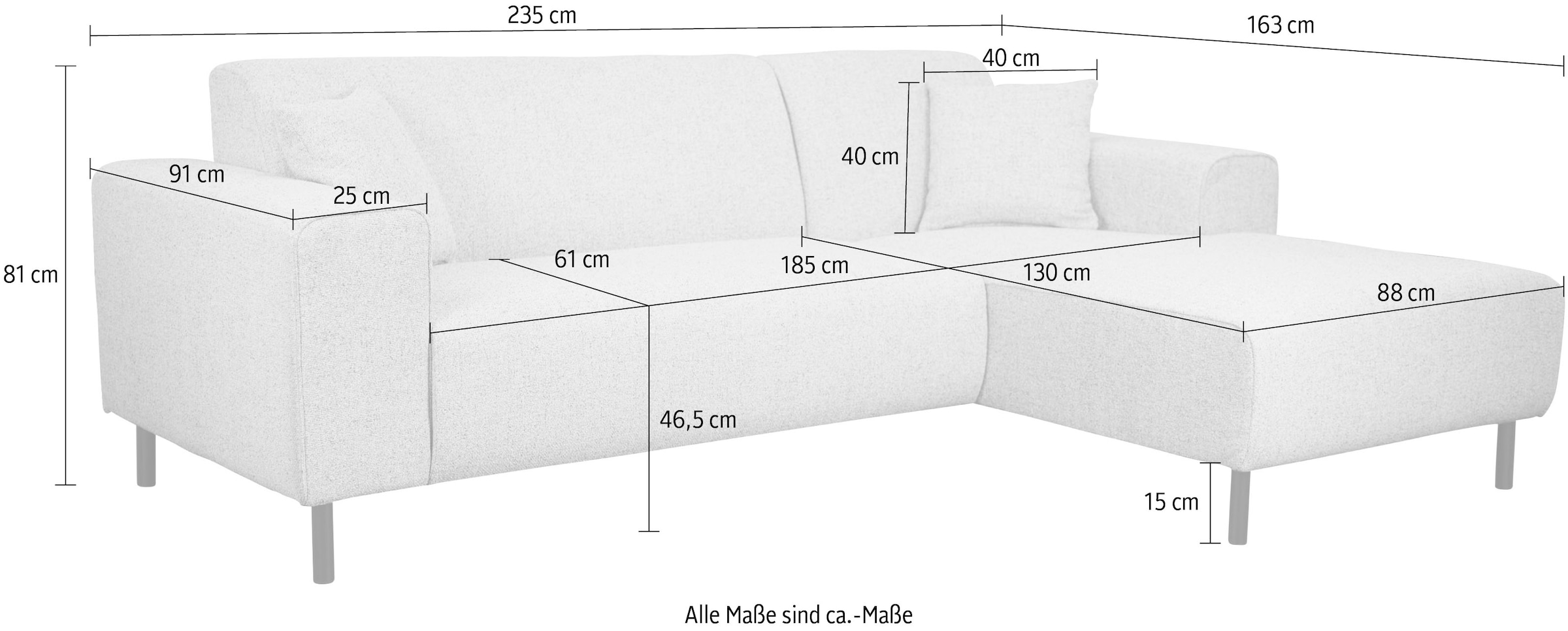 Home affaire Ecksofa »ARROS L-Form«, incl. loser Zierkissen, Maße B/T/H: 235/163/81 cm, auch in Cord