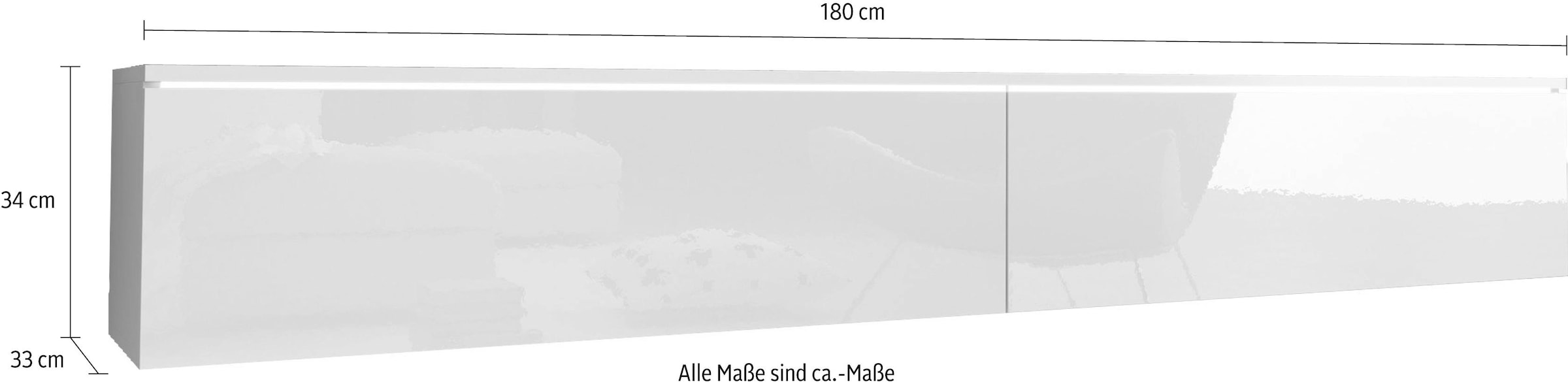 INOSIGN Lowboard »LOWBOARD VERA, wahlweise mit oder ohne Beleuchtung«, Modernes griffloses TV-Board, 180 cm TV-Schrank, stehend und hängend