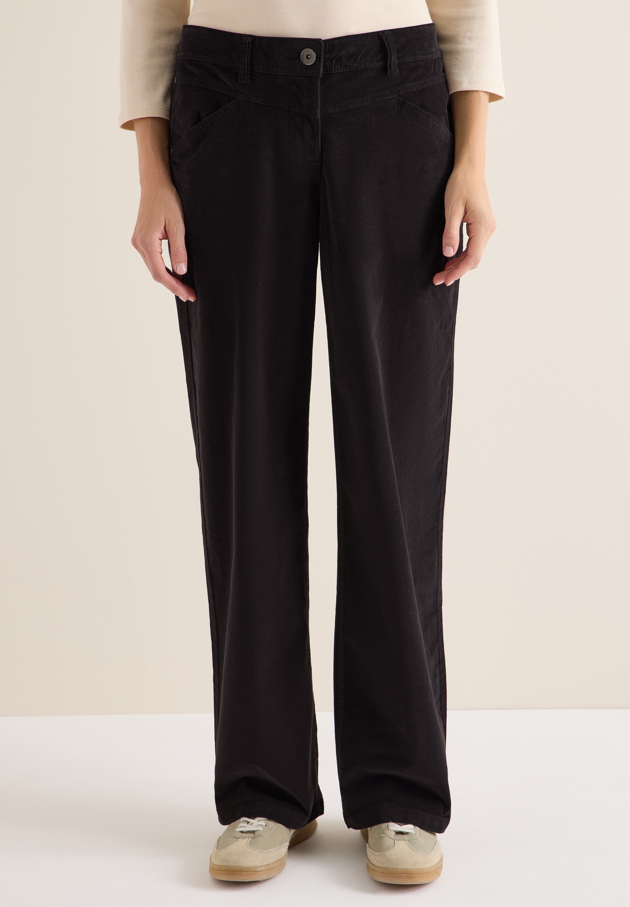 Cordhose CECIL, Damen, Gr. 36, Länge 28, carbon grau, Web, 98% Baumwolle, 2% Elasthan, unifarben, loose fit normal, Hosen Cordhose, High Waist