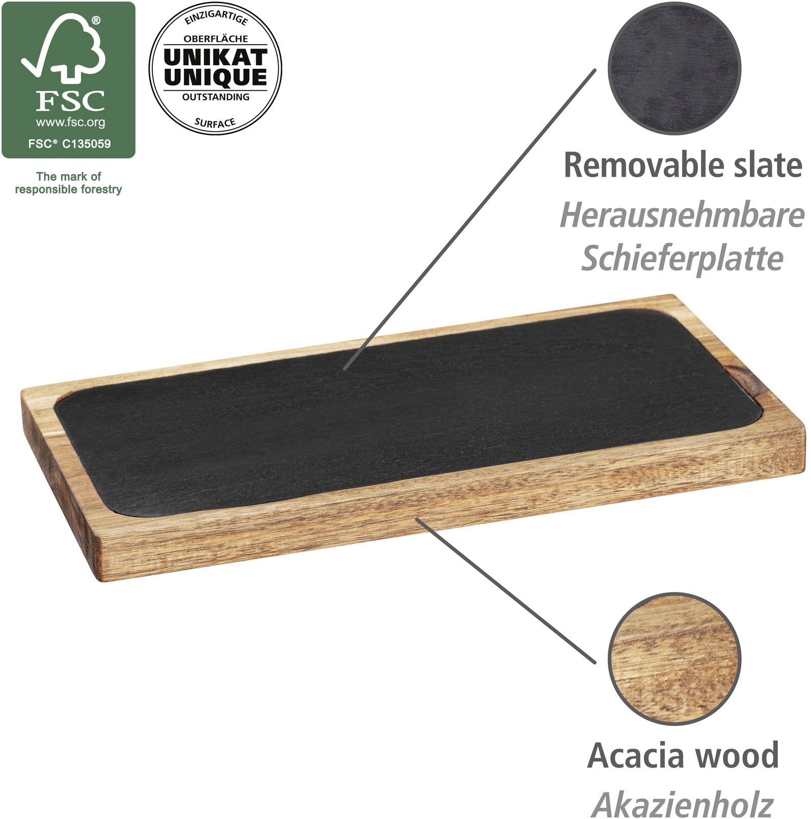 Thumbnail - WENKO Servierbrett "Modell Ava", rustikales Küchenbrett, ideal zum Servieren, herausnehmbare Platte