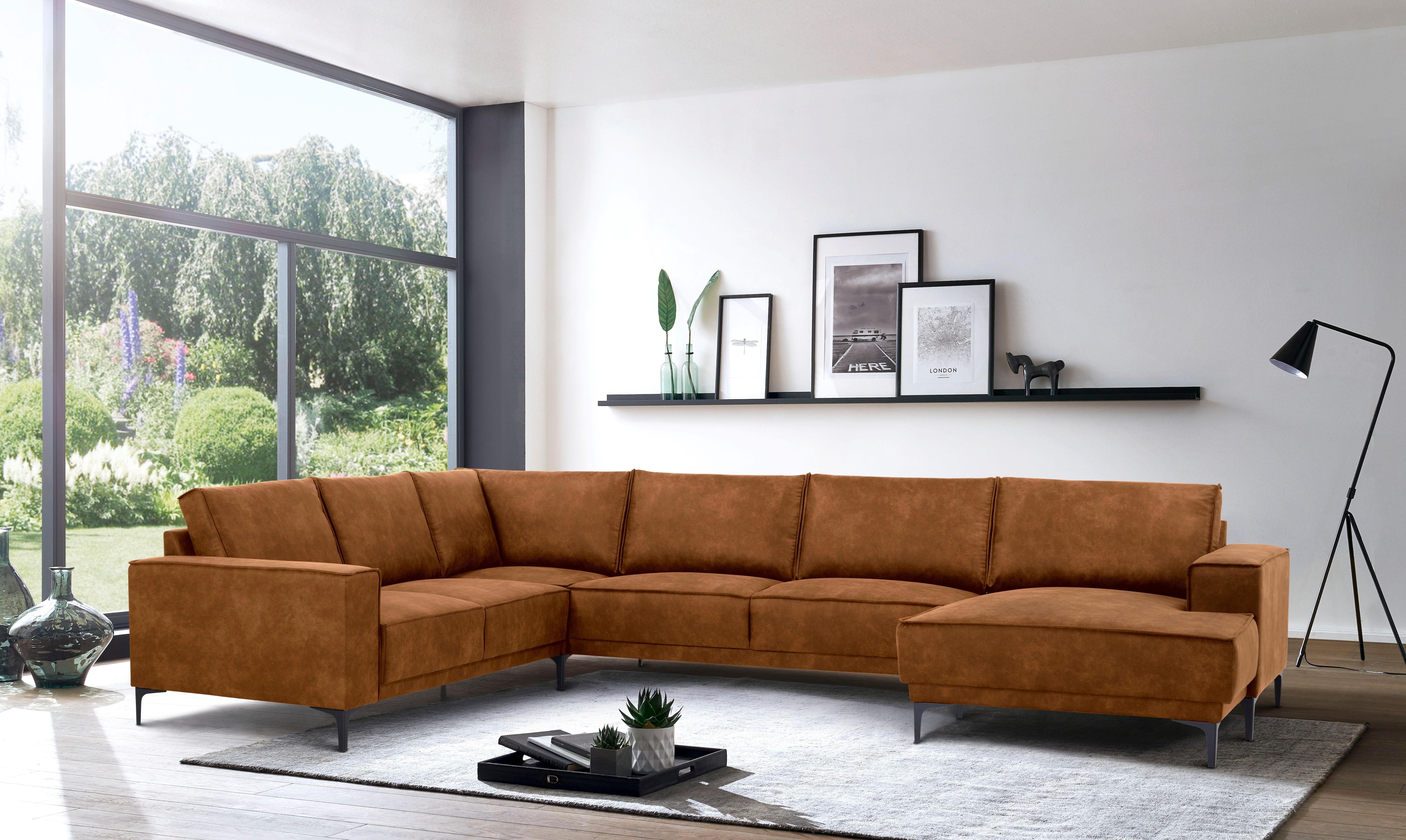 OTTO home Wohnlandschaft "OLAND Luxus-Microfaser U-Form, XXL, B: 342 cm, Skandi-Design" Skandi-Design in Struktur, Flachgewebe, Luxus-Microfaser, Boucle
