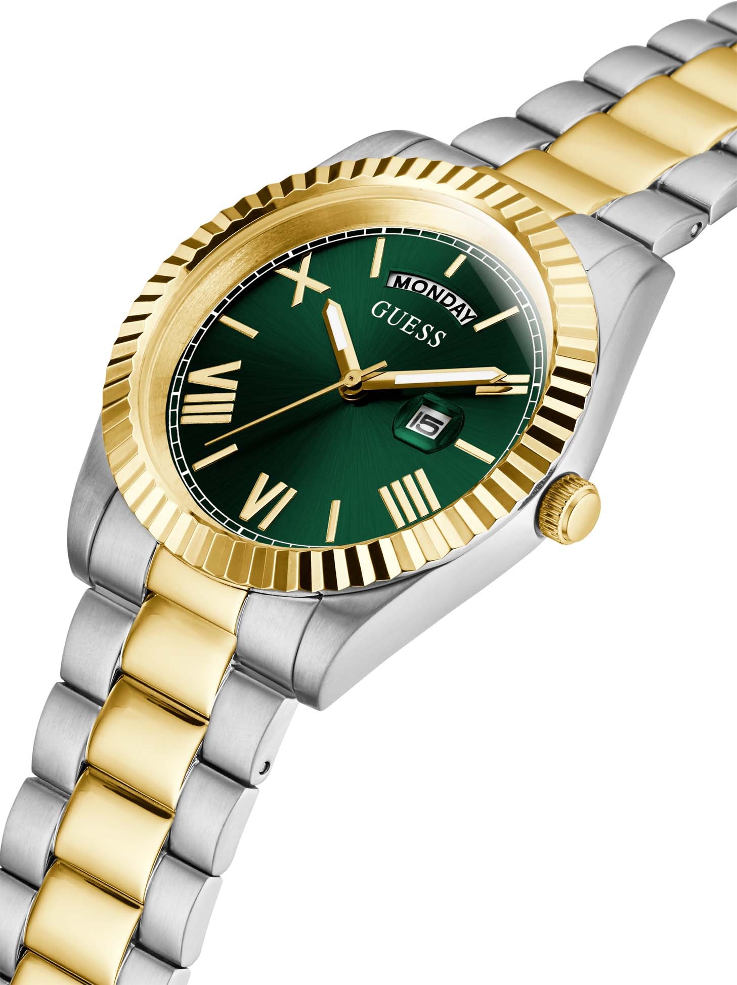 Guess Quarzuhr »CONNOISSEUR«, Armbanduhr, Herrenuhr, Datum, Wochentag, Edelstahlarmband