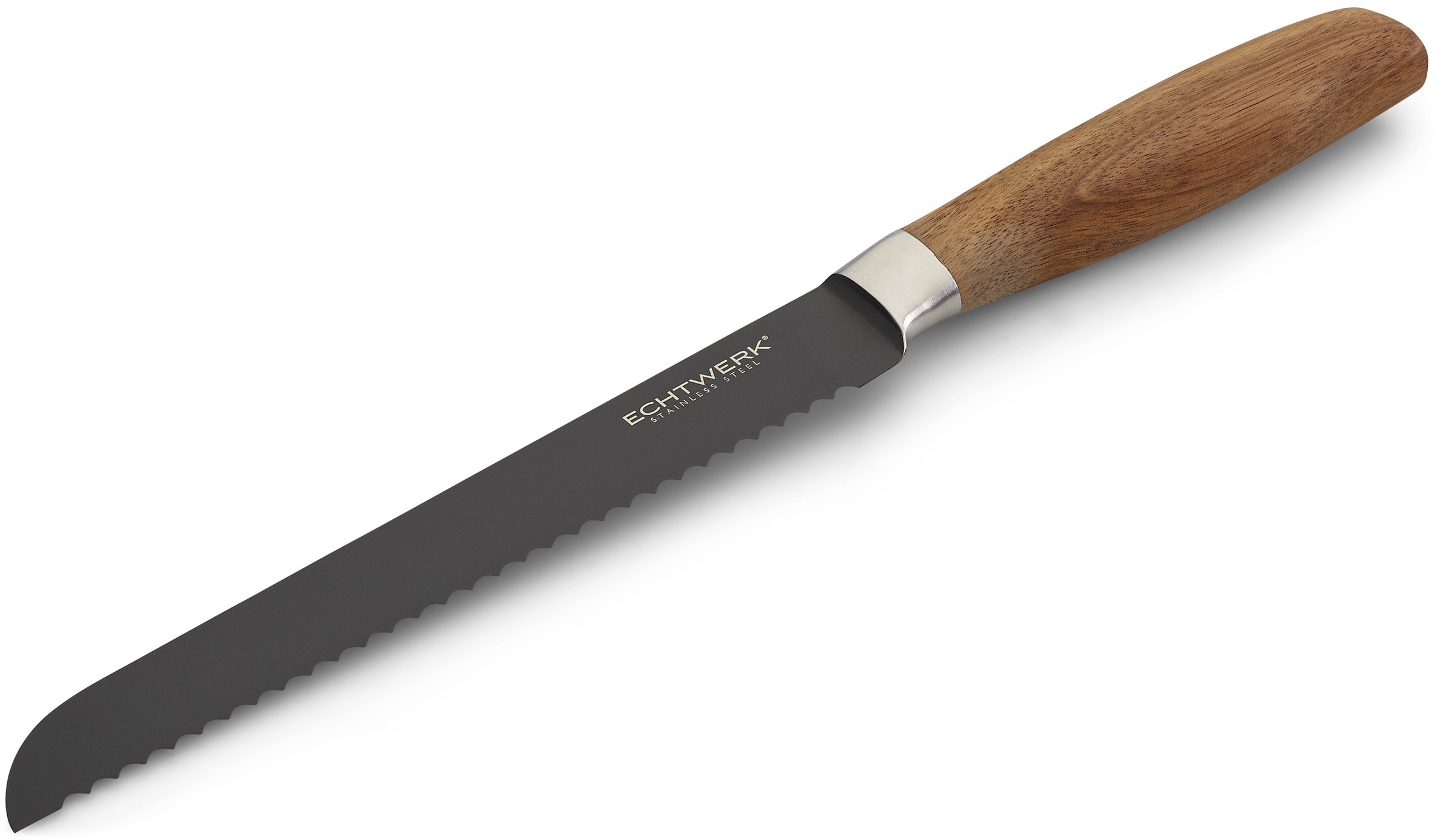 ECHTWERK Brotmesser "Classic" aus hochwertigem Stahl, Akazienholzgriff, Black-Edition, 20 cm