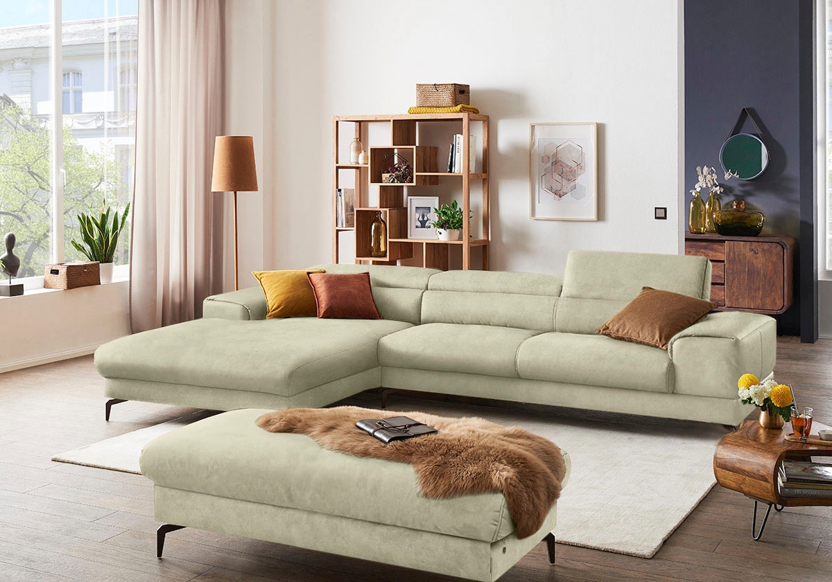 W.SCHILLIG Ecksofa "piedroo, Designsofa mit tollem Sitzkomfort, bequem und elegant, L-Form" Kopfteilverstellung, wahlweise mit Sitztiefenverstellung, Breite 343cm