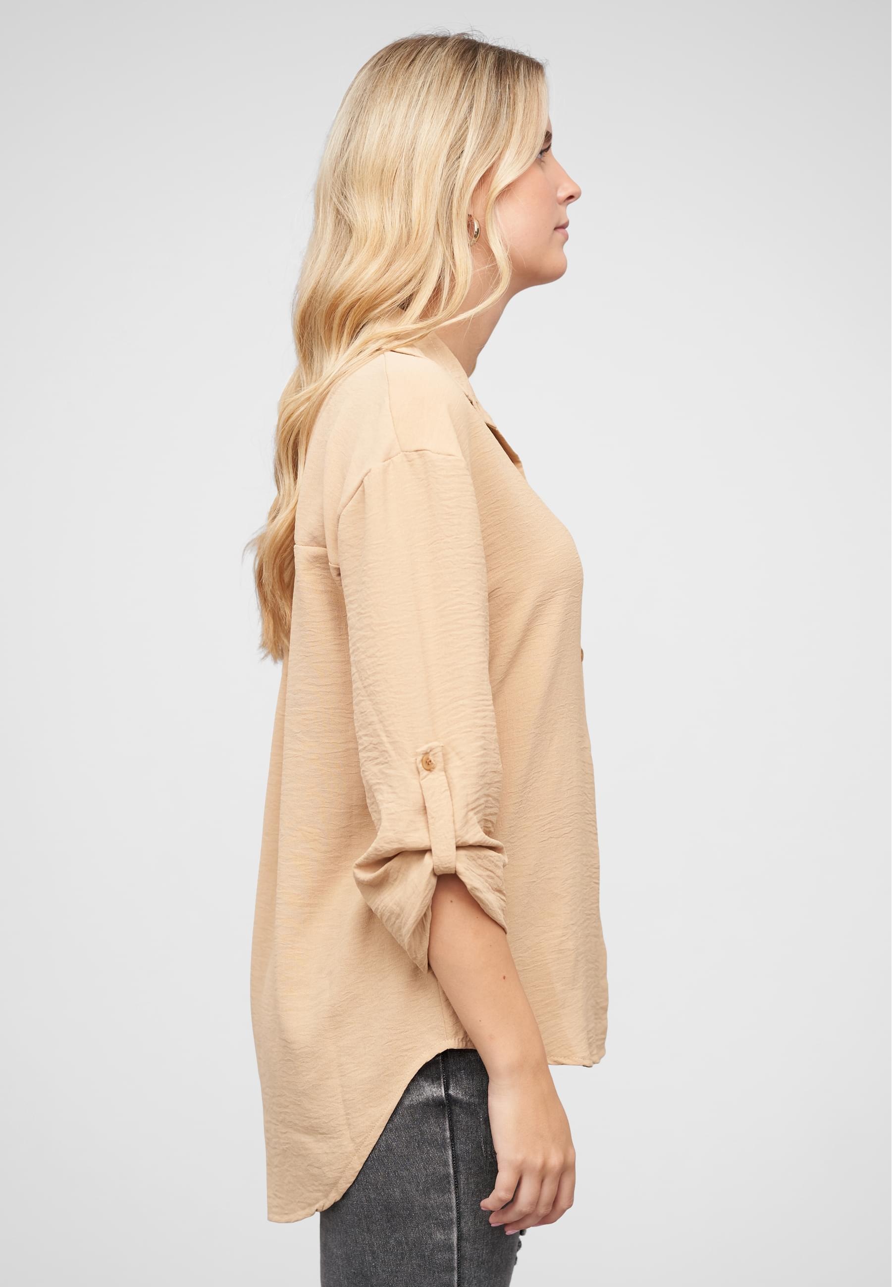 CLOUD 5IVE Langarmhemd »CLOUD 5IVE Oversized Turn-Up Bluse mit Knopfleiste«