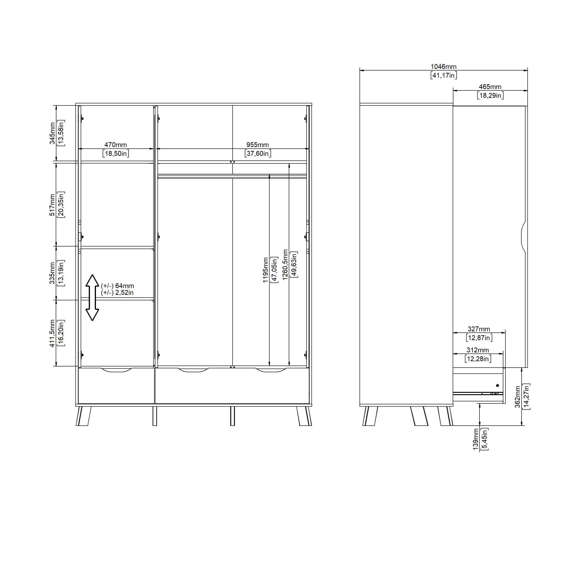 andas Kleiderschrank »Ikast Drehtürenschrank, Spiegeltür, Aufbewahrung, Schrank, Stauraum«, 1 Spiegeltür, 2 Türen, 3 Schubladen, Höhe 201 cm, Breite 147 cm