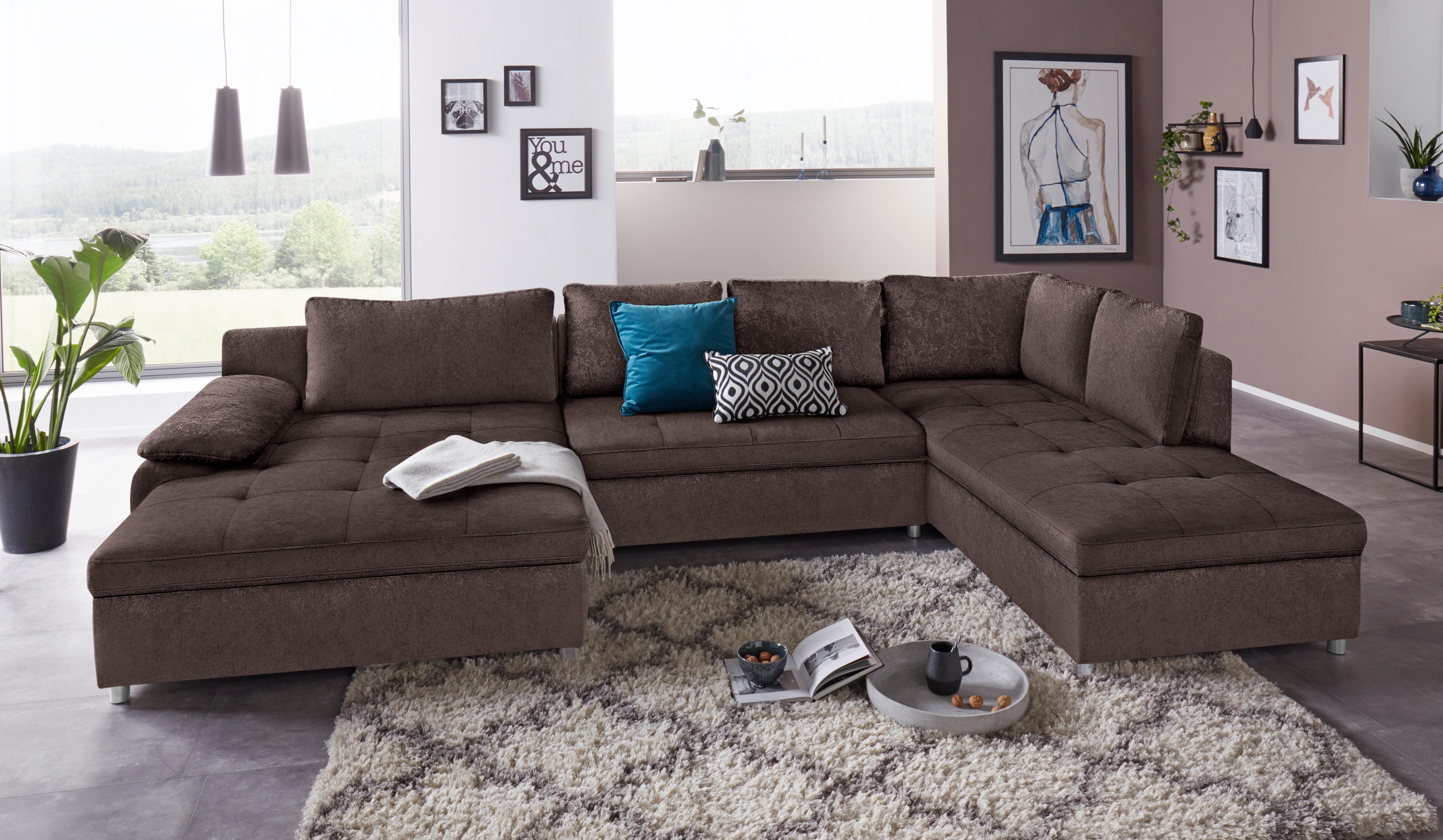 OTTO home Wohnlandschaft "Labene U-Form" wahlweise mit Schlaffunktion und Bettkasten
