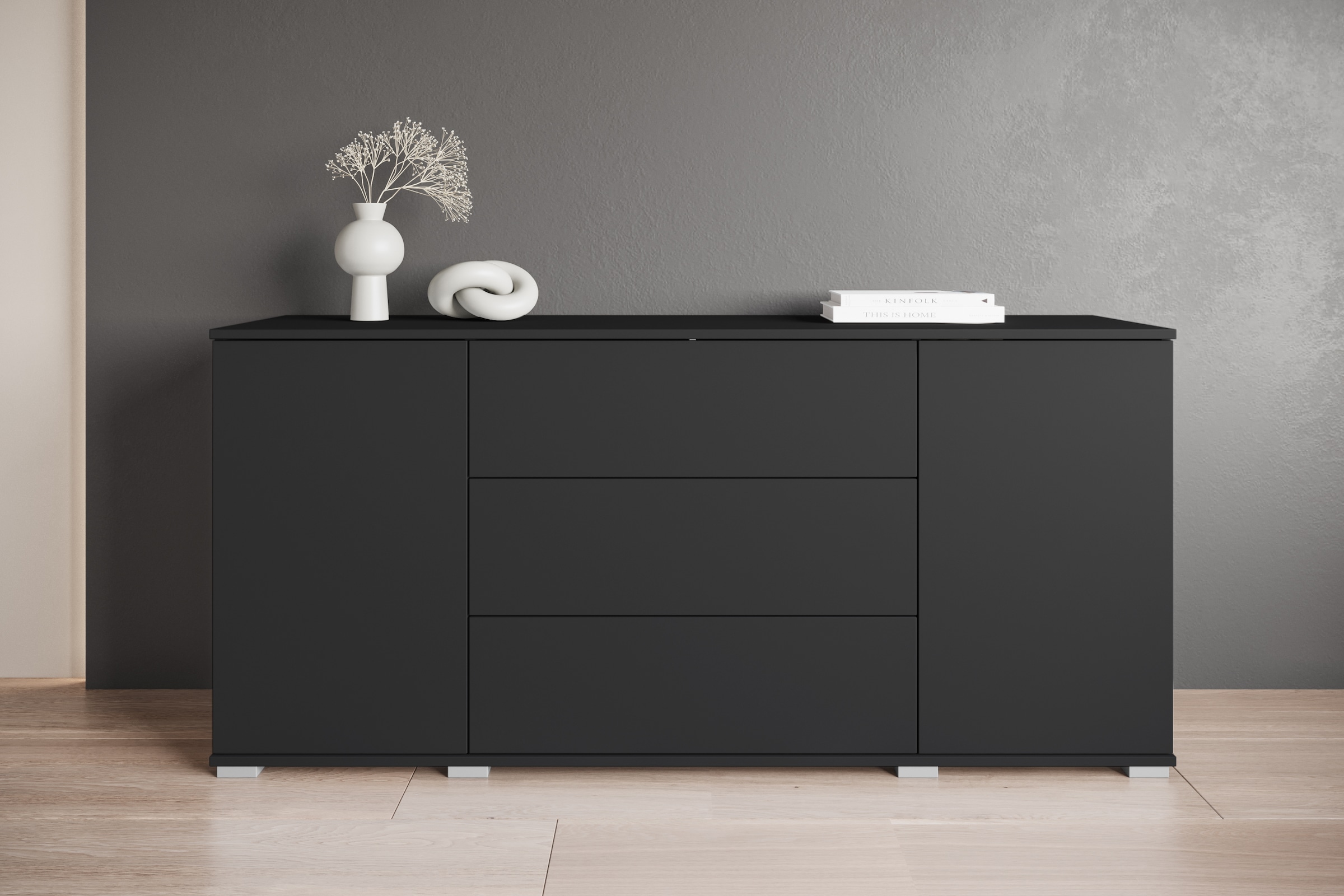 INOSIGN Sideboard »Kenia«, (1 St.), Modernes Sideboard mit 3 Schubladen und 4 Fächern, Breite 150 cm