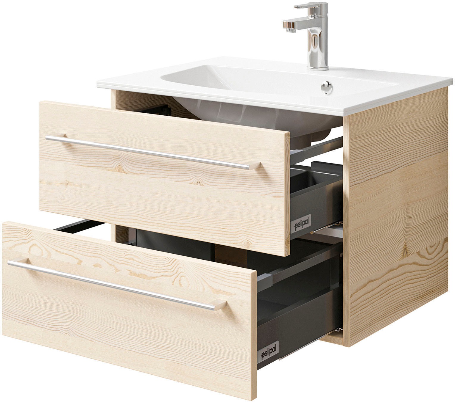 Saphir Waschtisch »Serie 6025 Mineralmarmor-Waschtisch mit Unterschrank, 67 cm breit«, Waschplatz mit 2 Schubladen, hängend, verschiedene Ausführungen