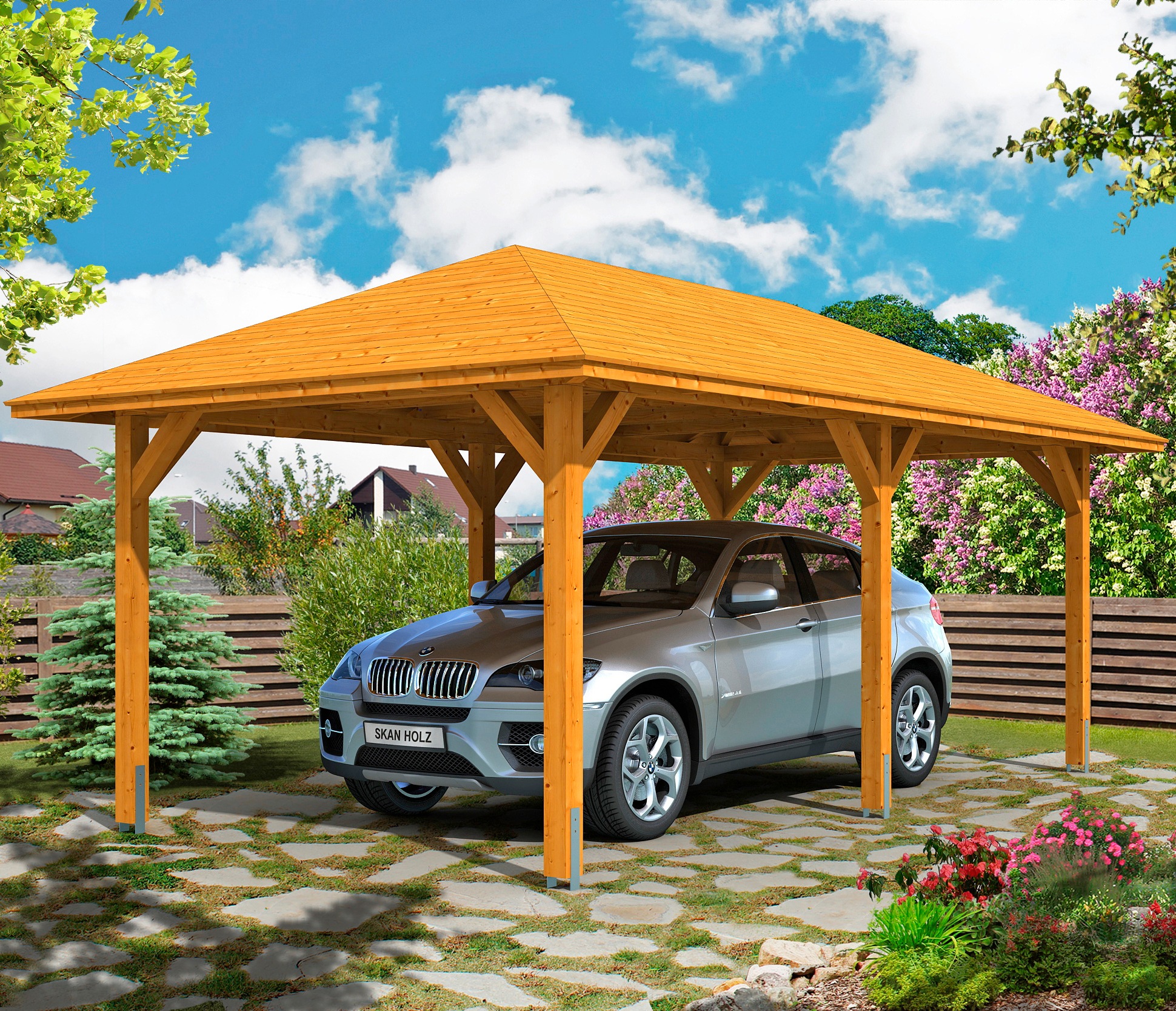 Skanholz Einzelcarport "Taunus", Leimholz-Nordisches Fichtenholz, 270 cm, hellbraun