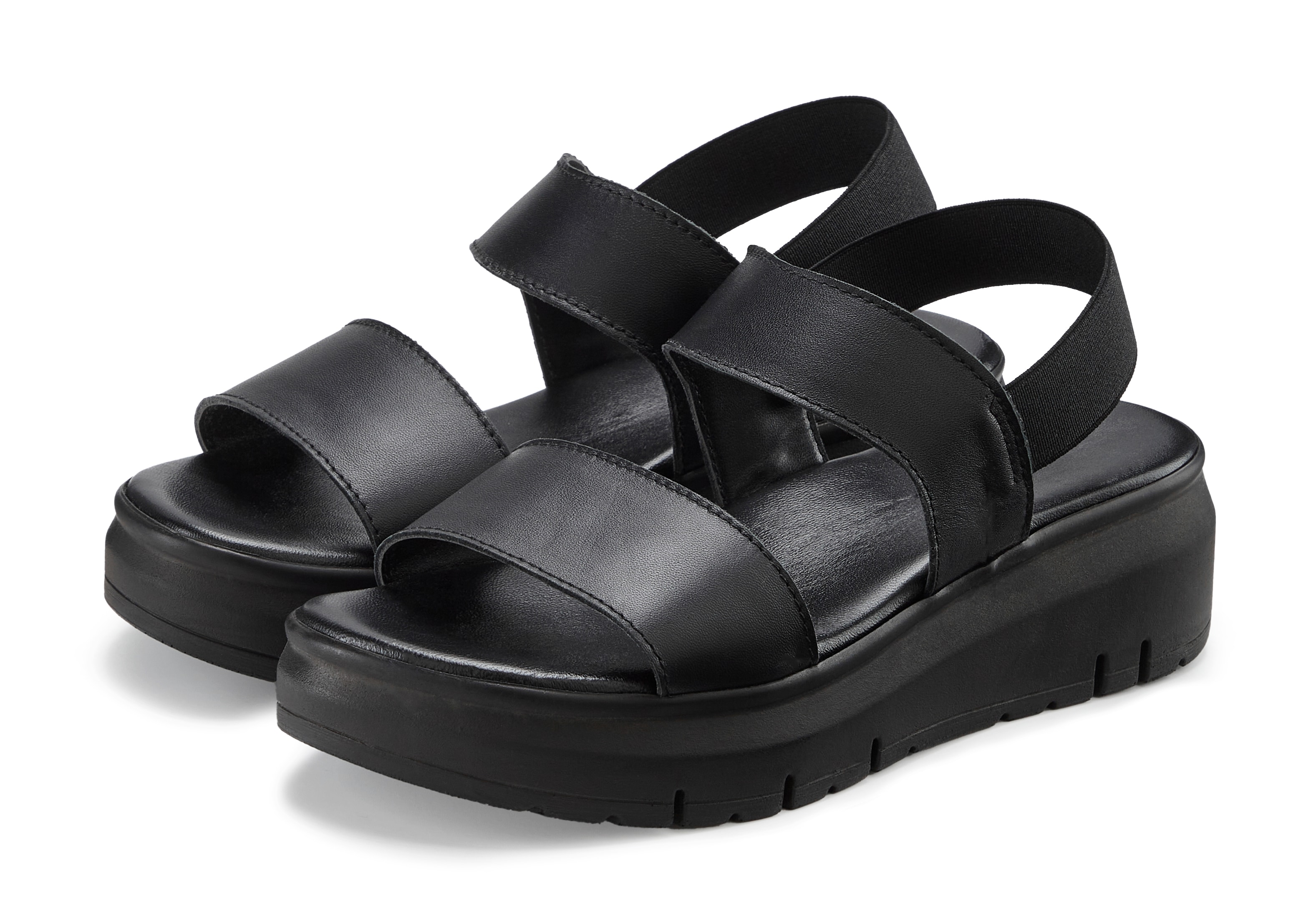 French Connection Sandale "Sommerschuhe, Sandalette, Ledersandalette, offener Schuh, Ledersandale" NEU aus hochwertigem Leder mit leichtem Keilabsatz und Plateausohle