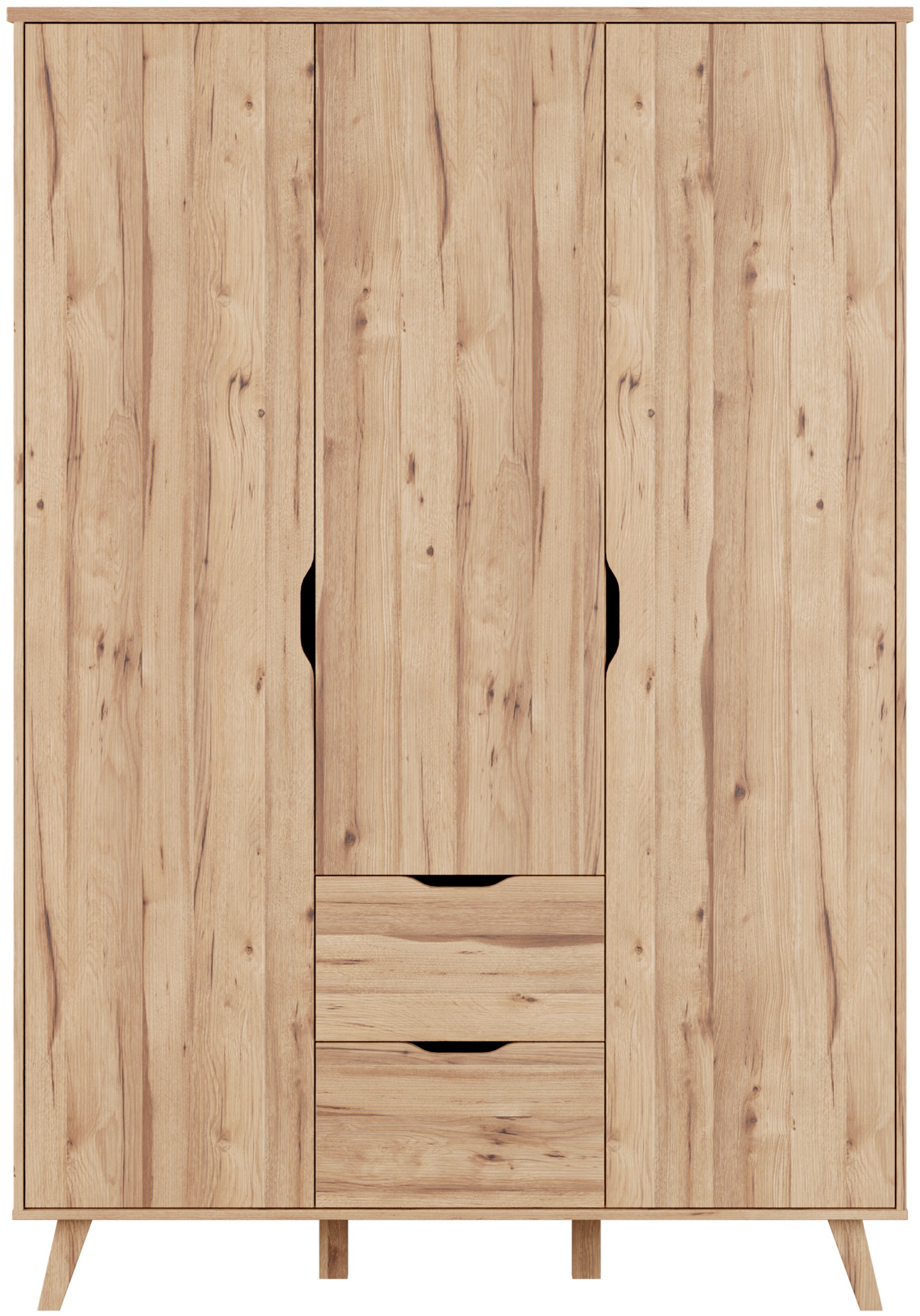 FORTE Drehtürenschrank »Vankka skandinavischer-Stil, viel Stauraum, ohne Griffe« B/H/T ca.140x200x52cm,  Made in Europe, mit Einlegeböden+Kleiderstange+Schubladen,grifflos