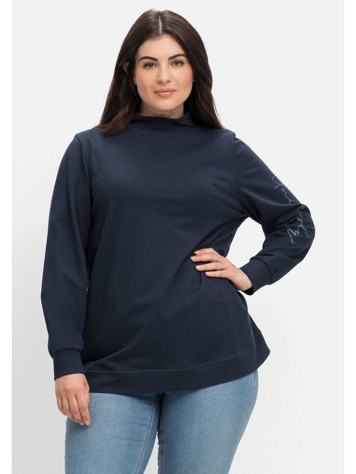 Stehkragen Sweatshirt »Große Sheego und Wordingprint Größen« mit