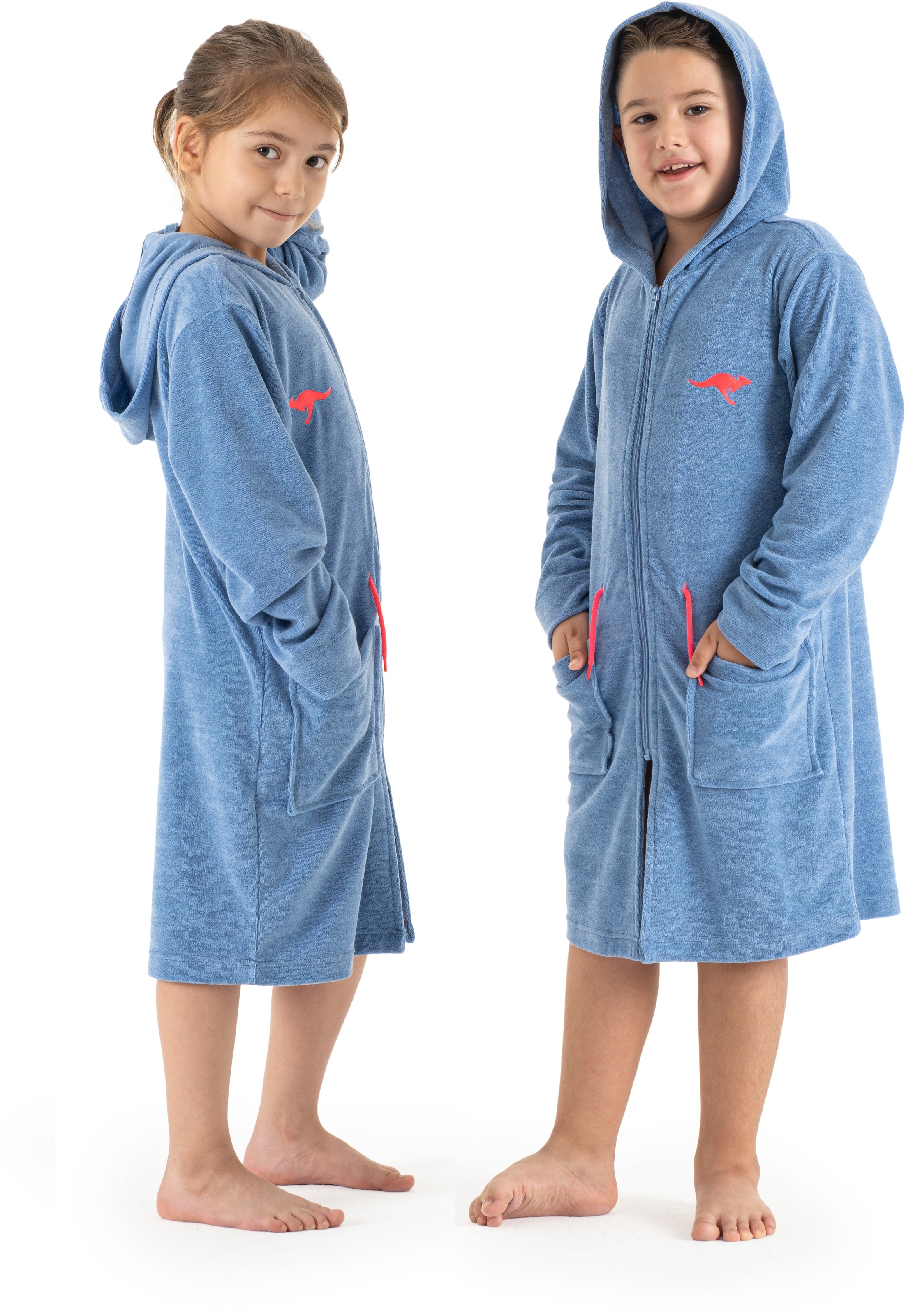 Kinderbademantel KANGAROOS, blau, Leichtfrottier, Hausmäntel, "Kira, Ideal für Zuhause, Schwimmbad oder im Urlaub", modernen, sportliches Design,