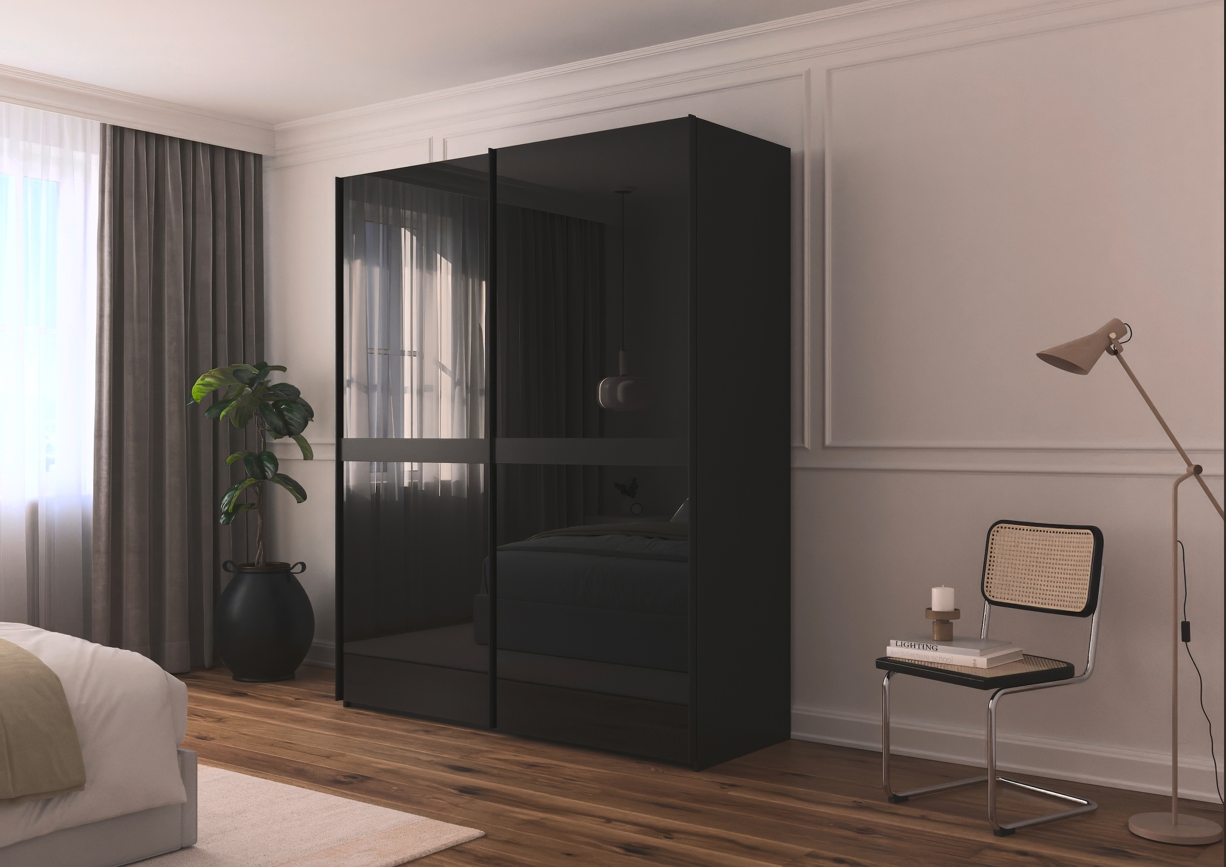 rauch Schwebetürenschrank »Kleiderschrank Schrank Garderobe Schlafzimmerschrank SCALE-LINE«, edle Optik mit Bauchbinde in Korpusfarbe mit Glasfront MADE IN GERMANY