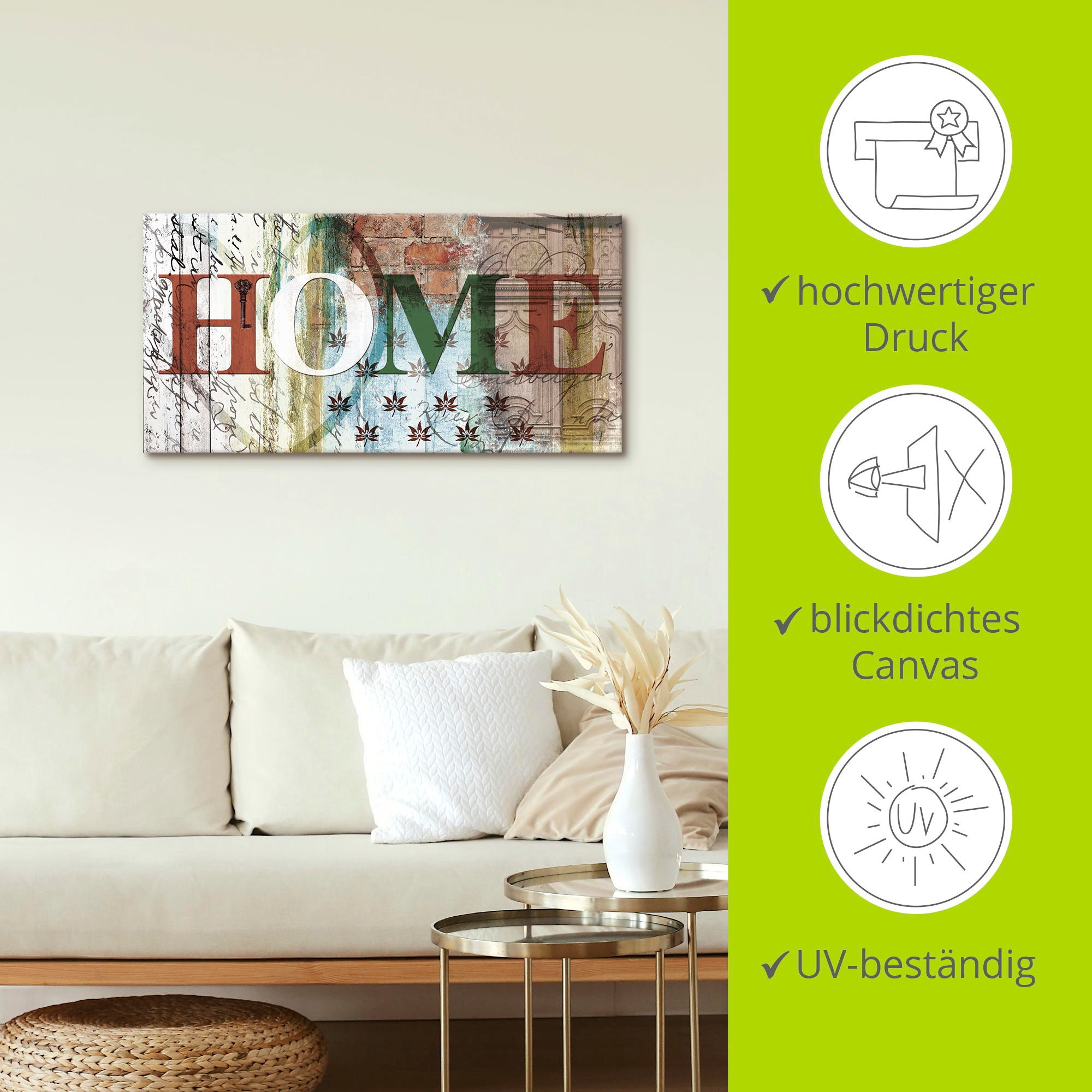 Artland Leinwandbild »Buntes zu Hause in taktvollen Farben«, Sprüche & Texte, (1 St.), auf Keilrahmen gespannt