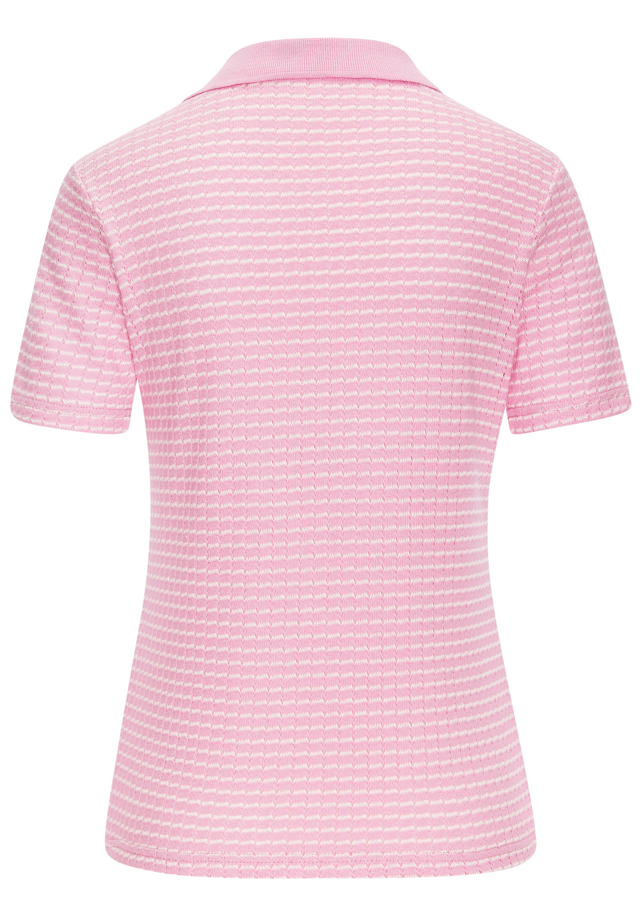 Poloshirt VIVANCE "aus strukturierter Strickqualität", Damen, Gr. 44/46, rosa (rose, creme), Strick, Obermaterial: 75% Baumwolle, 25% Polyester, gemustert, bequem, V-Ausschnitt, Shirts, schöne Strick-Qualität 2