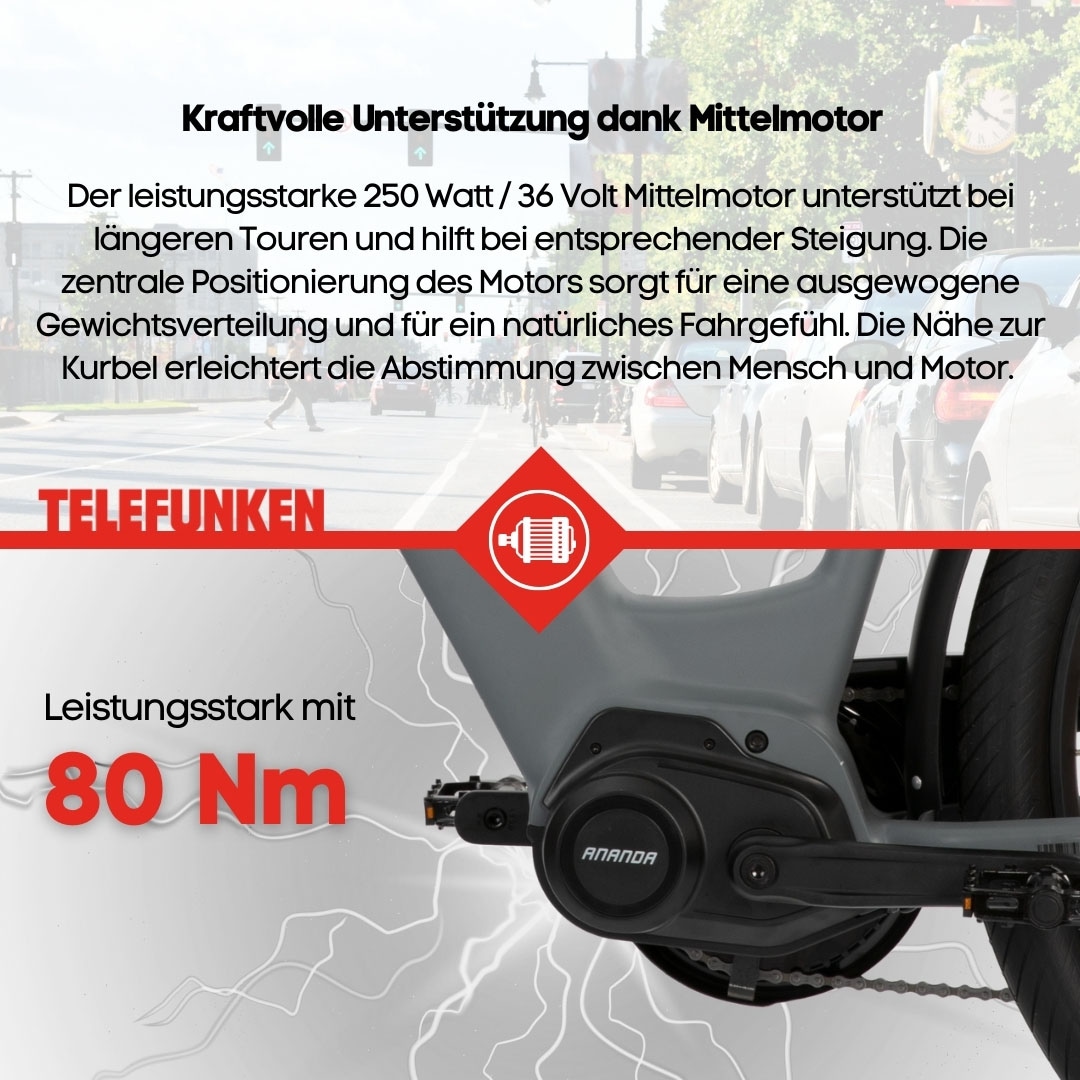 Telefunken E-Bike »SUV500«, 7 Gang, Shimano, Mittelmotor 250 W, (27,5 Zoll, Straßenzulassung, Scheibenbremsen), Pedelec, Elektrofahrrad für Damen u. Herren