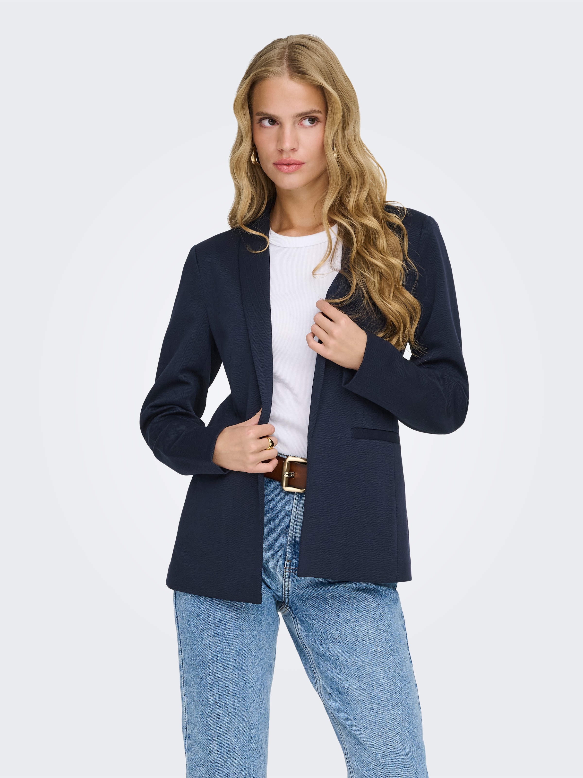 ONLY Longblazer "ONLESKA-ADDY LIFE L/S HB BLAZER CC TLR" mit Reverskragen, verschlusslose Form, Fischgratmuster