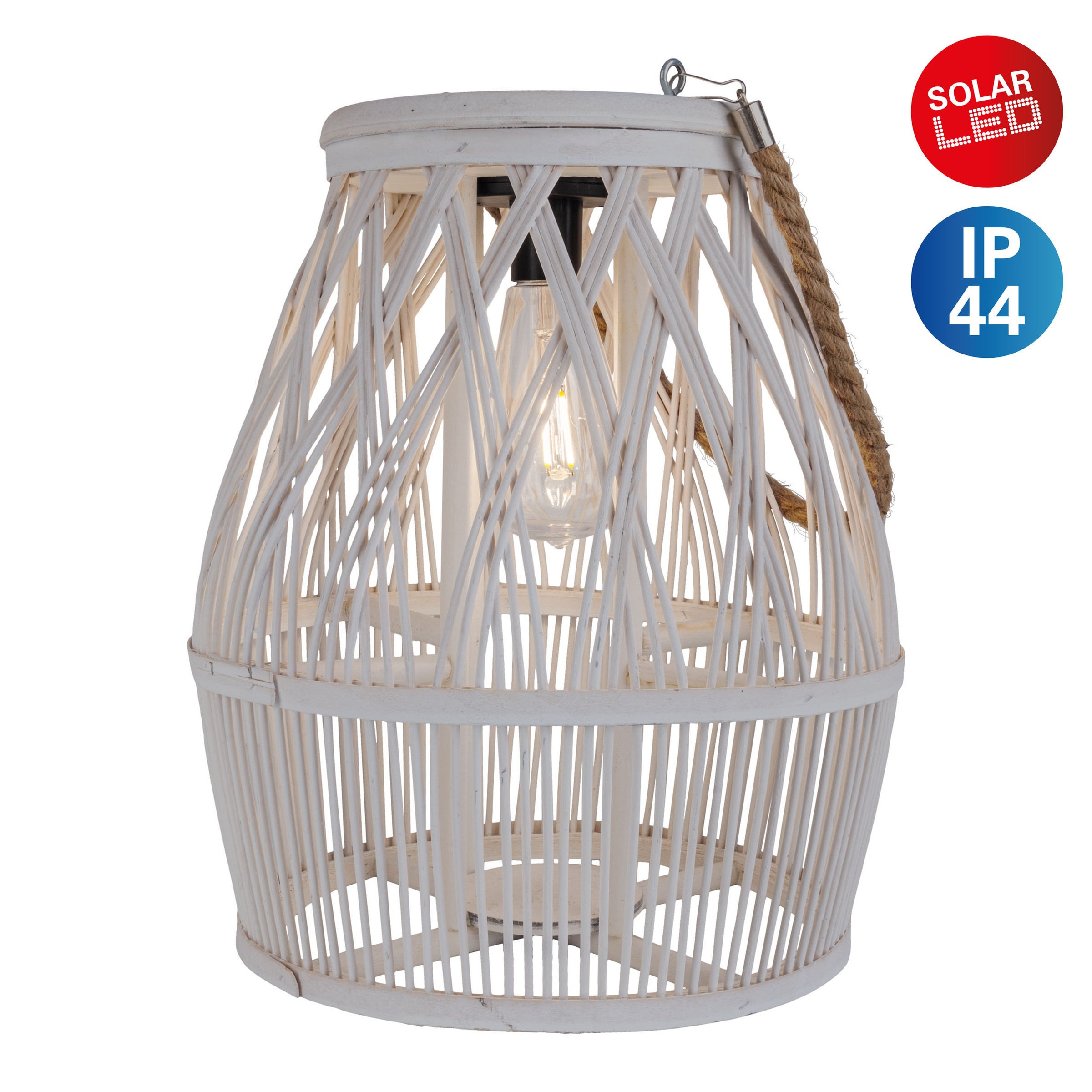 näve LED Solarleuchte "Korbinian" LED-Modul 1 Stk. Warmweiß Korbleuchte (Rattan) weiß mit LED Birne warmweiß, inkl. Akku, H: 34cm