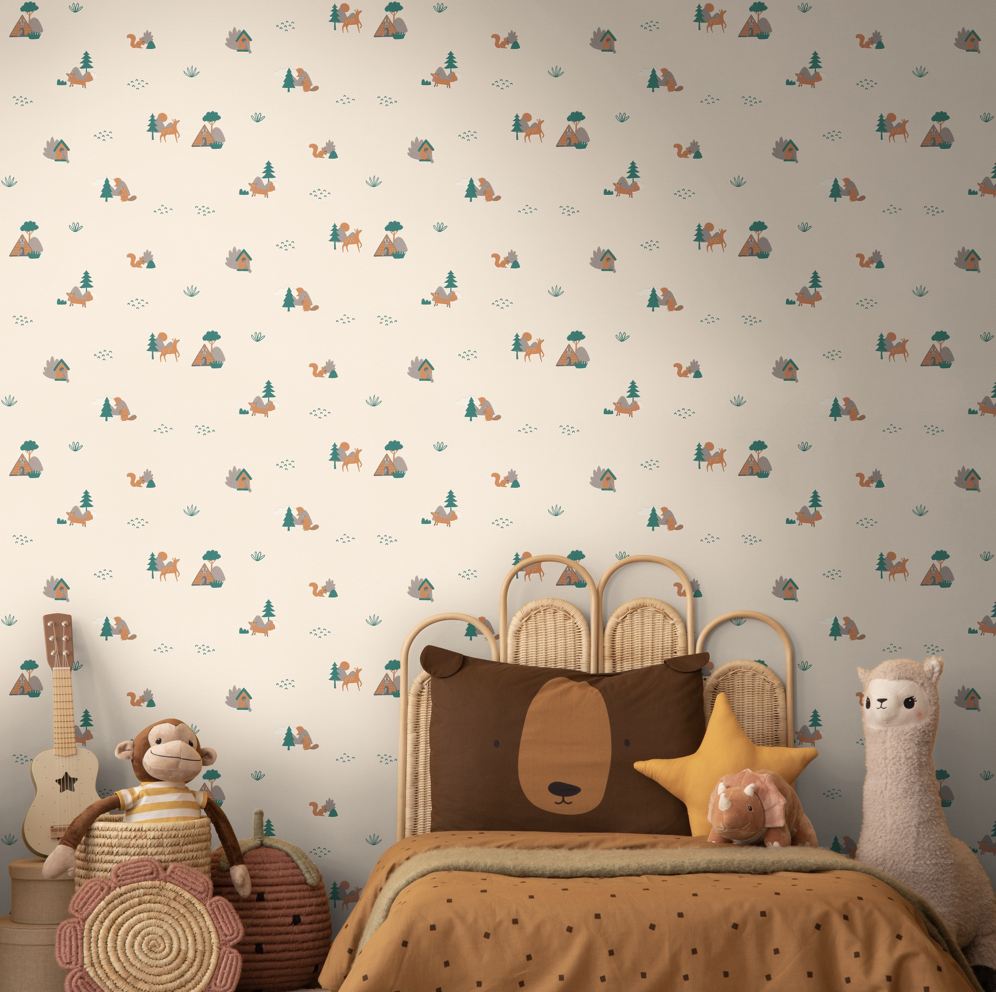 living walls 1100000002199 »Kids Studio Waldtiere – Vliestapete für Kinder« Wald | grafisch | naturalistisch glatt Fuchs, Reh und Eichhörnchen im modernen Scandi-Look