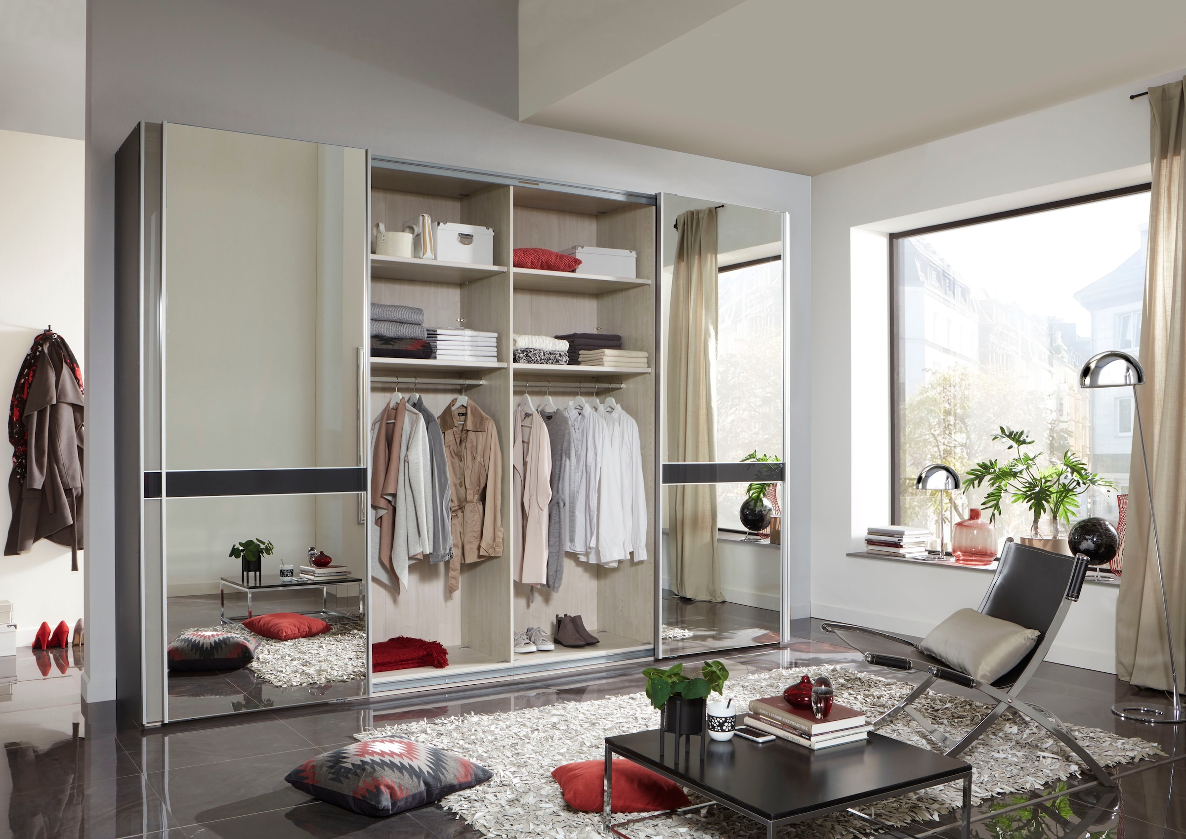 WIEMANN Schwebetürenschrank »Rialto«, hochwertige Glas- und Spiegelfront mit Querriegel