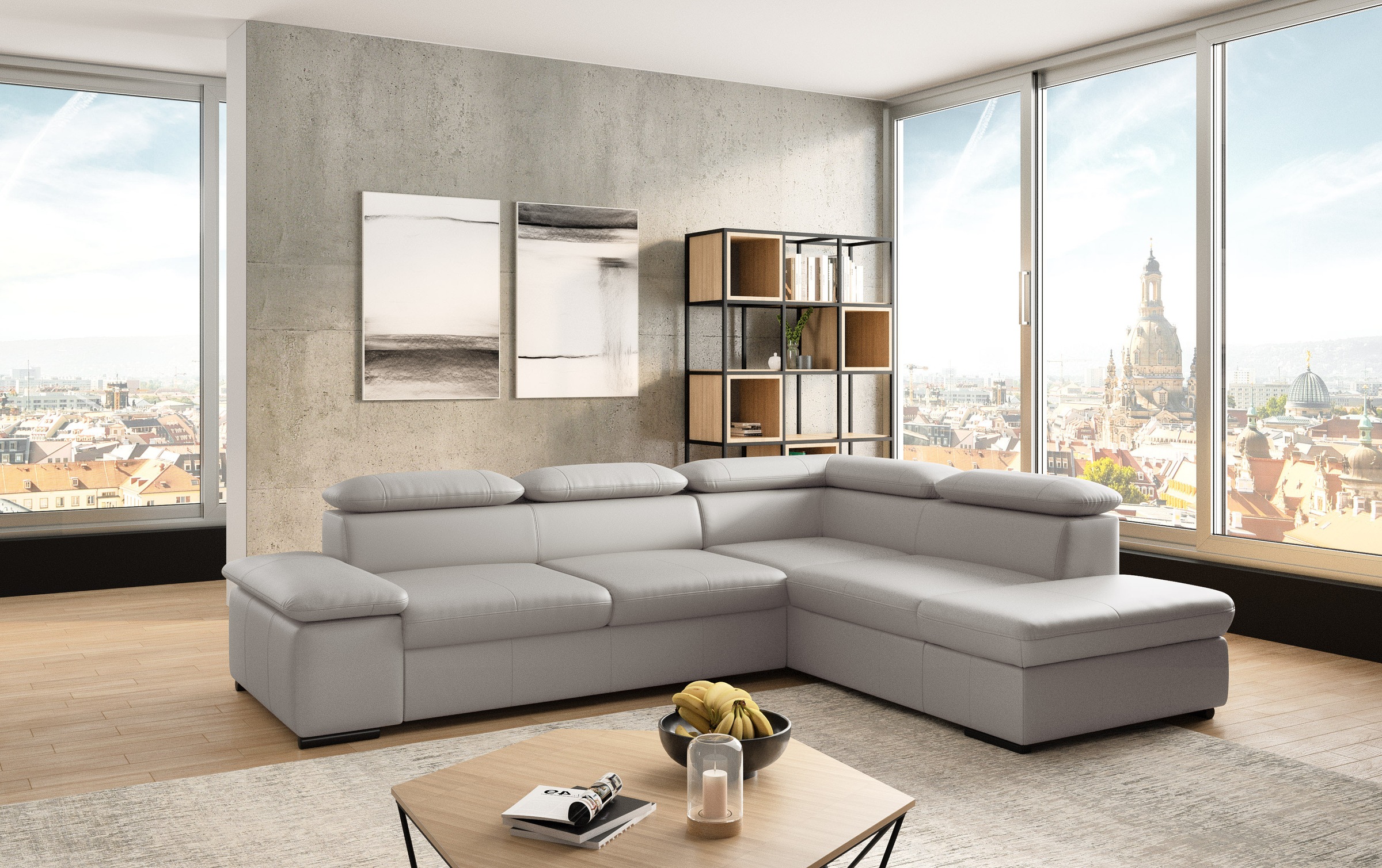 Ecksofa SIT & MORE "Alcudia L-Form", grau (light grau), B:272cm H:73cm T:226cm, NaturLEDER;Spannstoff, Sofas, Ecksofa, mit Armteilverstellung, optional Kopfteilverstellung und Bettfunktion