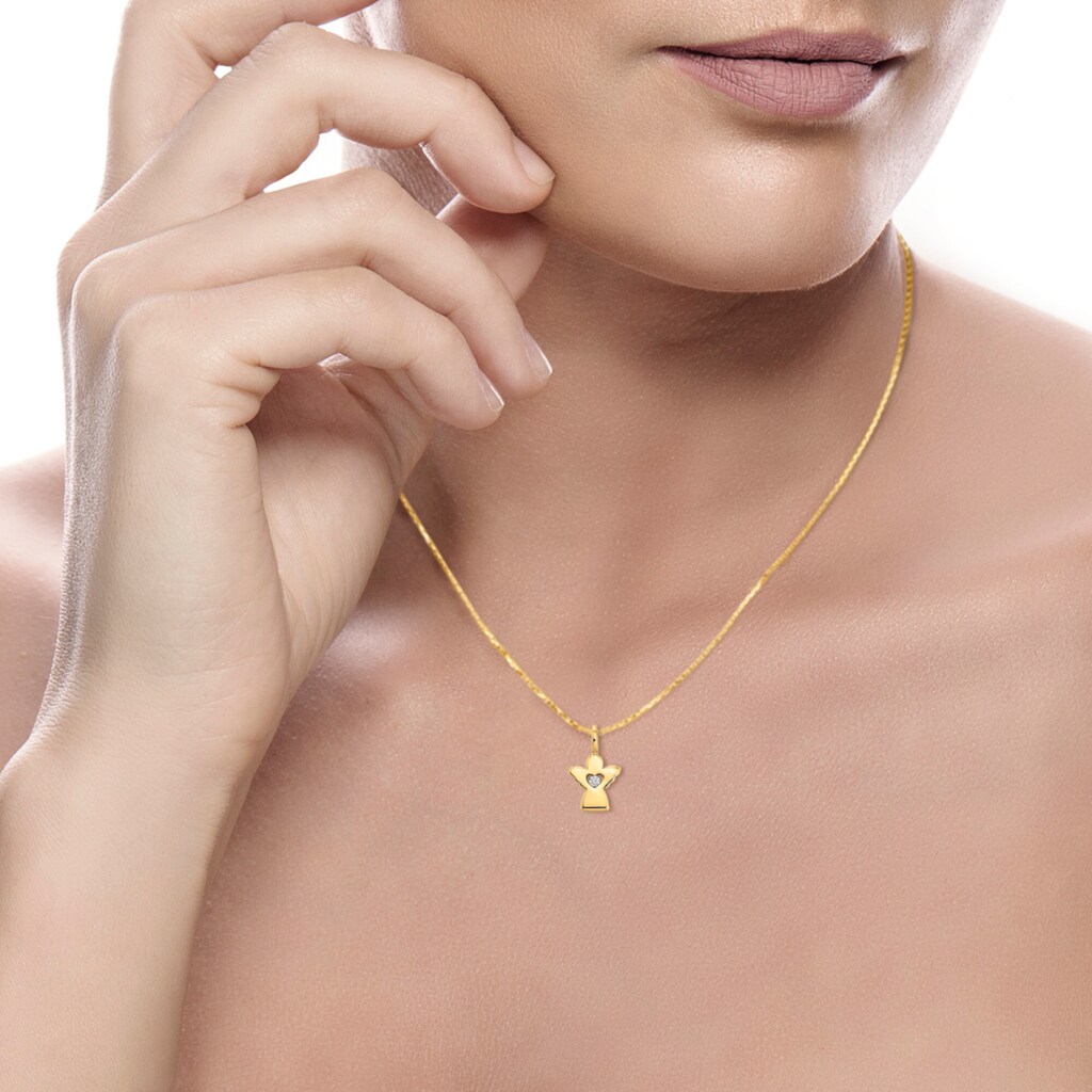 ONE ELEMENT Kette mit Anhänger »Zirkonia Engel Anhänger aus 333 Gelbgold«, Damen Schmuckset - Set mit verstellbarer Halskette