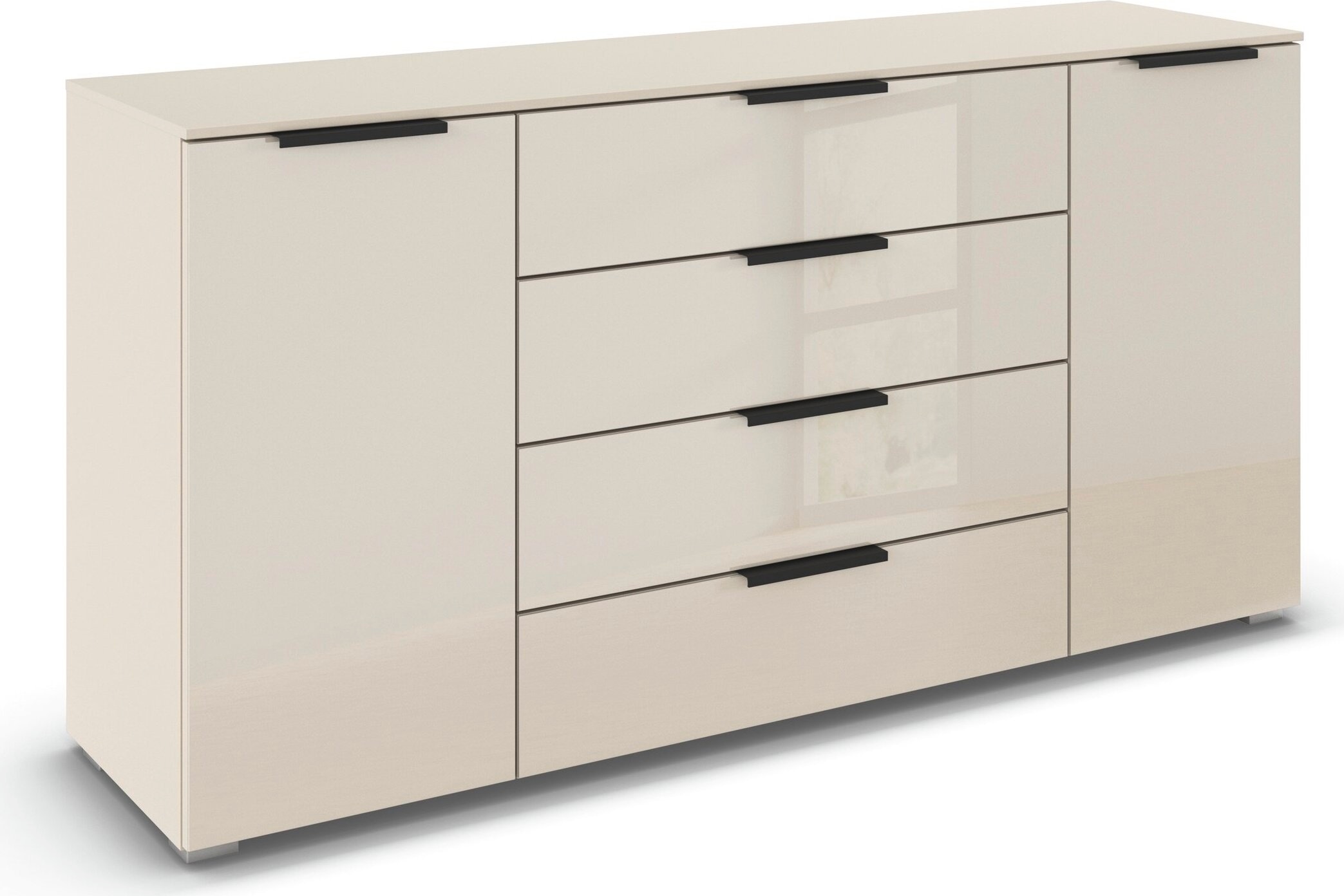 rauch Kombikommode "Sideboard Schubkommode Kommode MONTCLAR Front Dekor/Hochglanz/Glas" Breite 160 / Höhe 81 cm, 2 Einlegeböden, inkl. Soft-Close-Funktion, 2-türig, 4 geräumige Schubladen, viele Griffvarianten MADE IN GERMANY