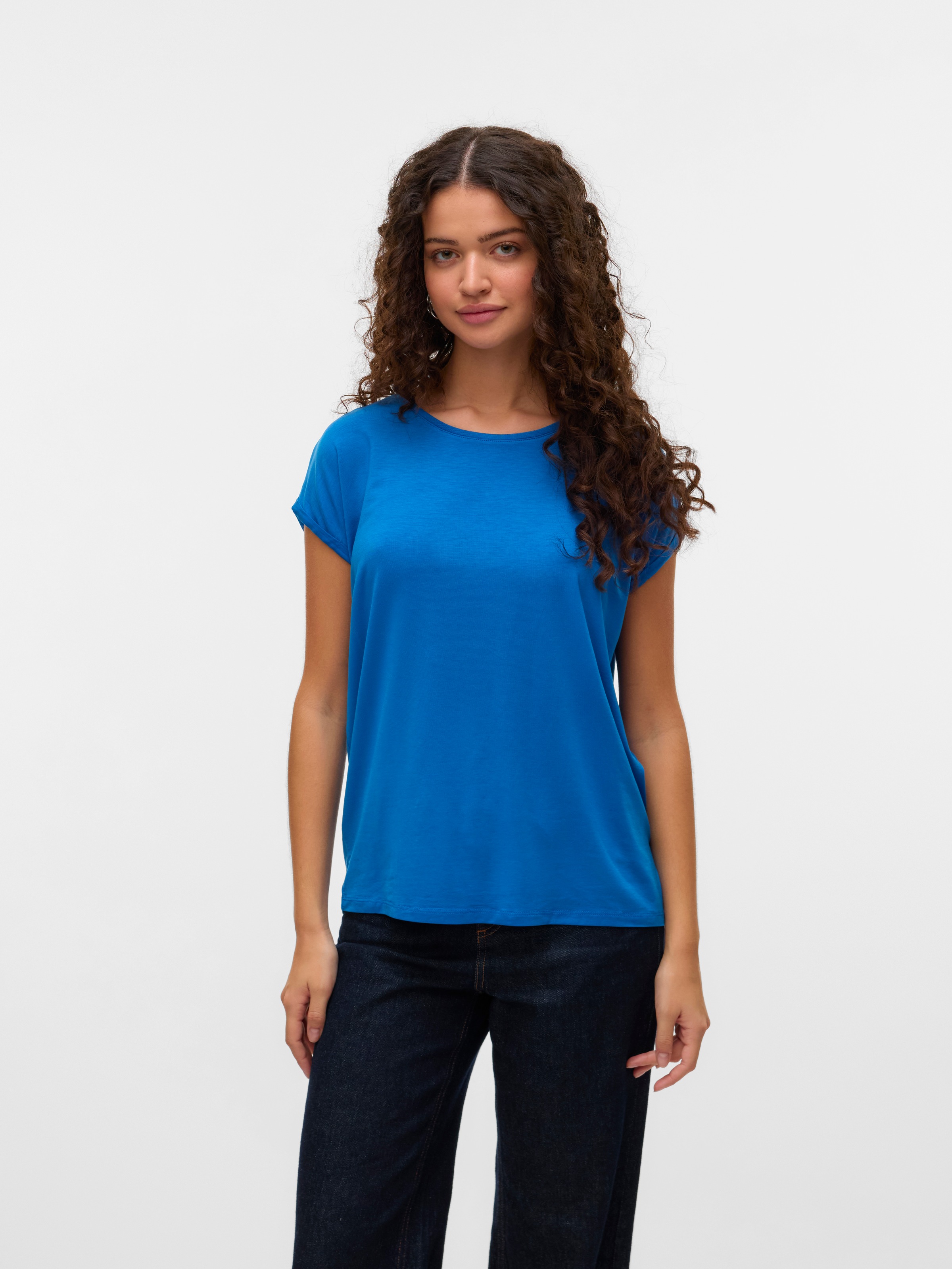 Vero Moda Rundhalsshirt "VMAVA PLAIN SS TOP GAJRS NOOS" Materialmix, regula günstig online kaufen